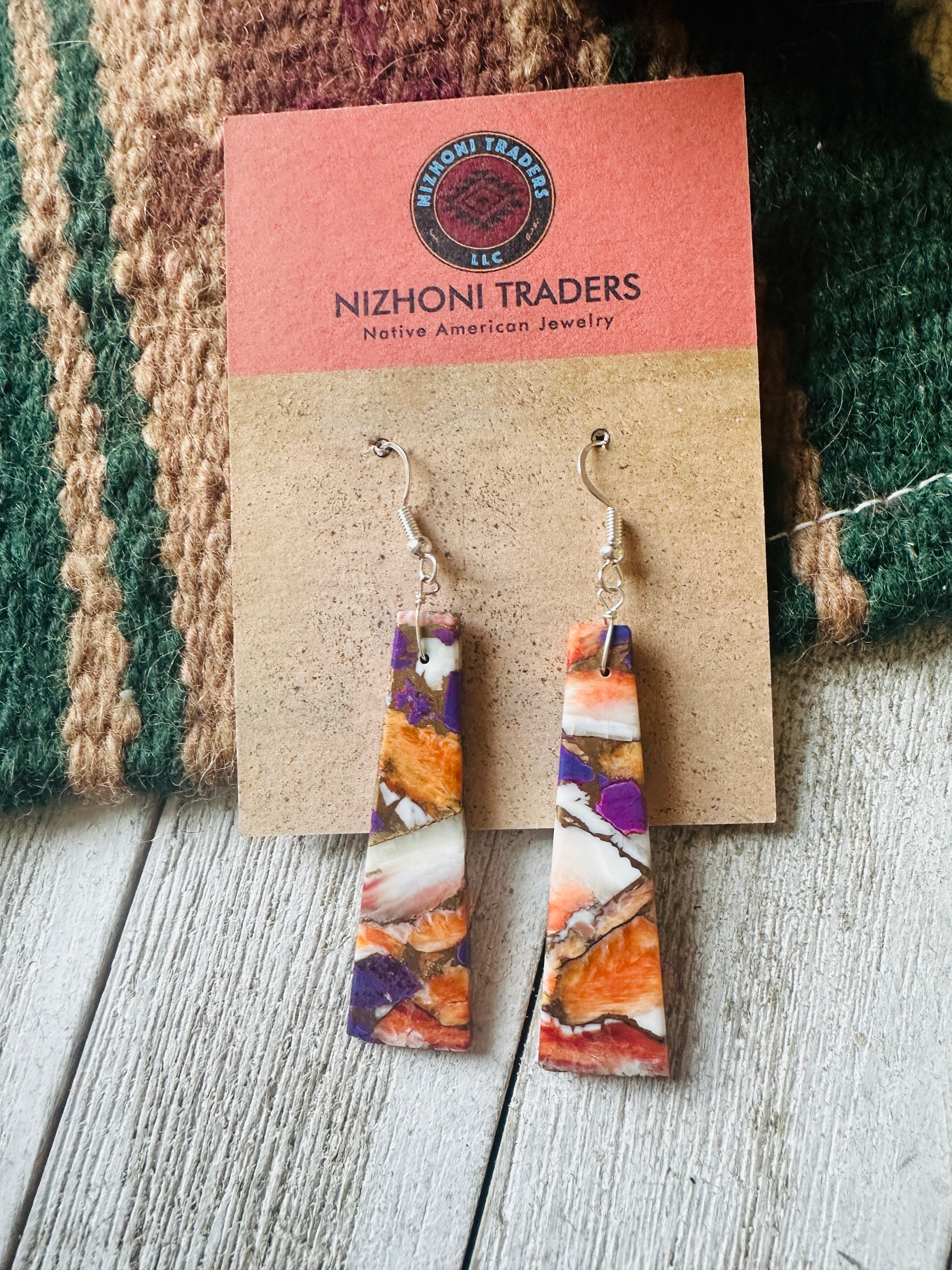 Navajo Sterling Silver & Purple Spice Slab Dangle Earrings