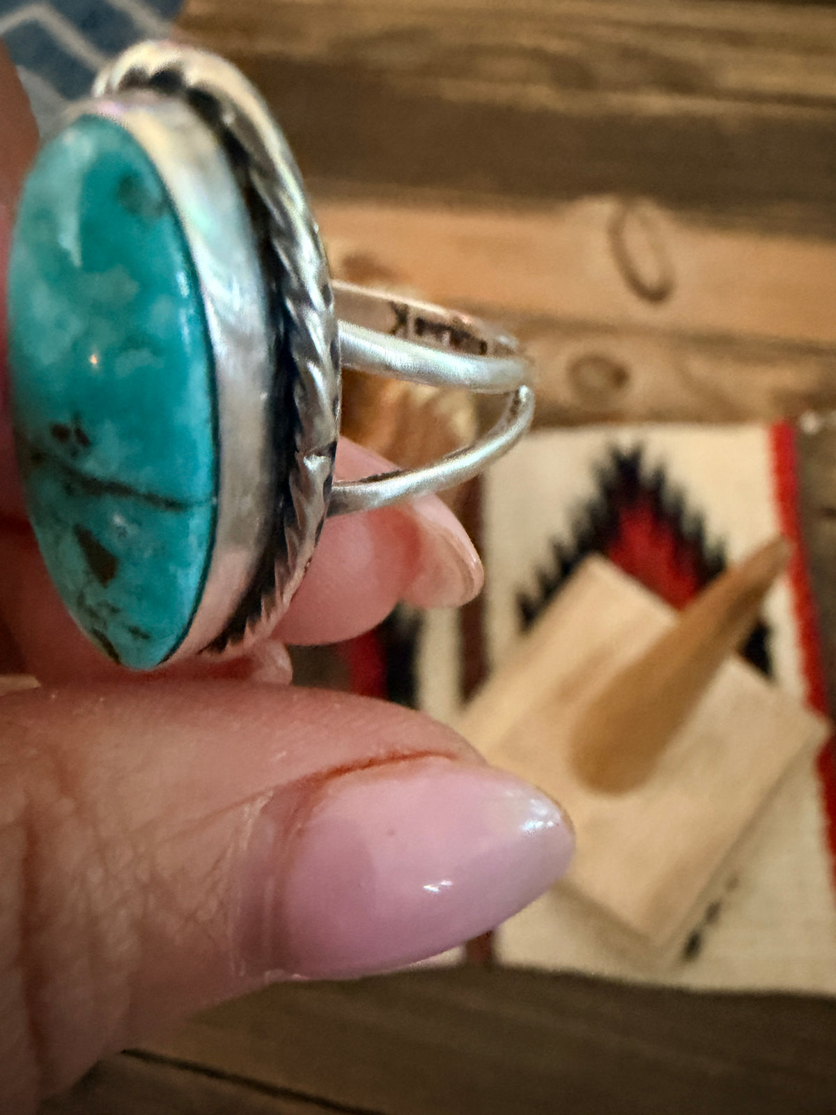 Handcrafted Turquoise & Sterling Silver Ring Size 9.75