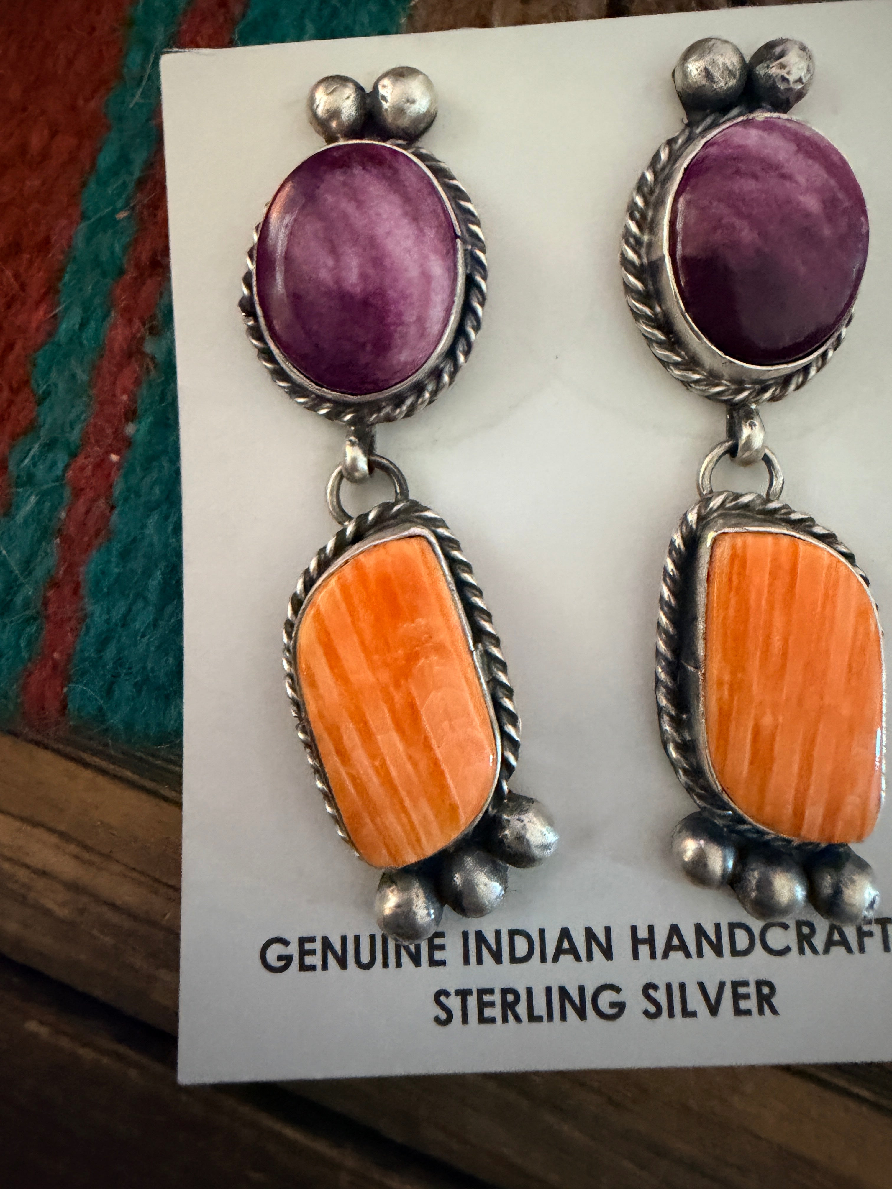Handcrafted Spiny Oyster & Sterling Silver Dangle Earrings by Vicky Hicks