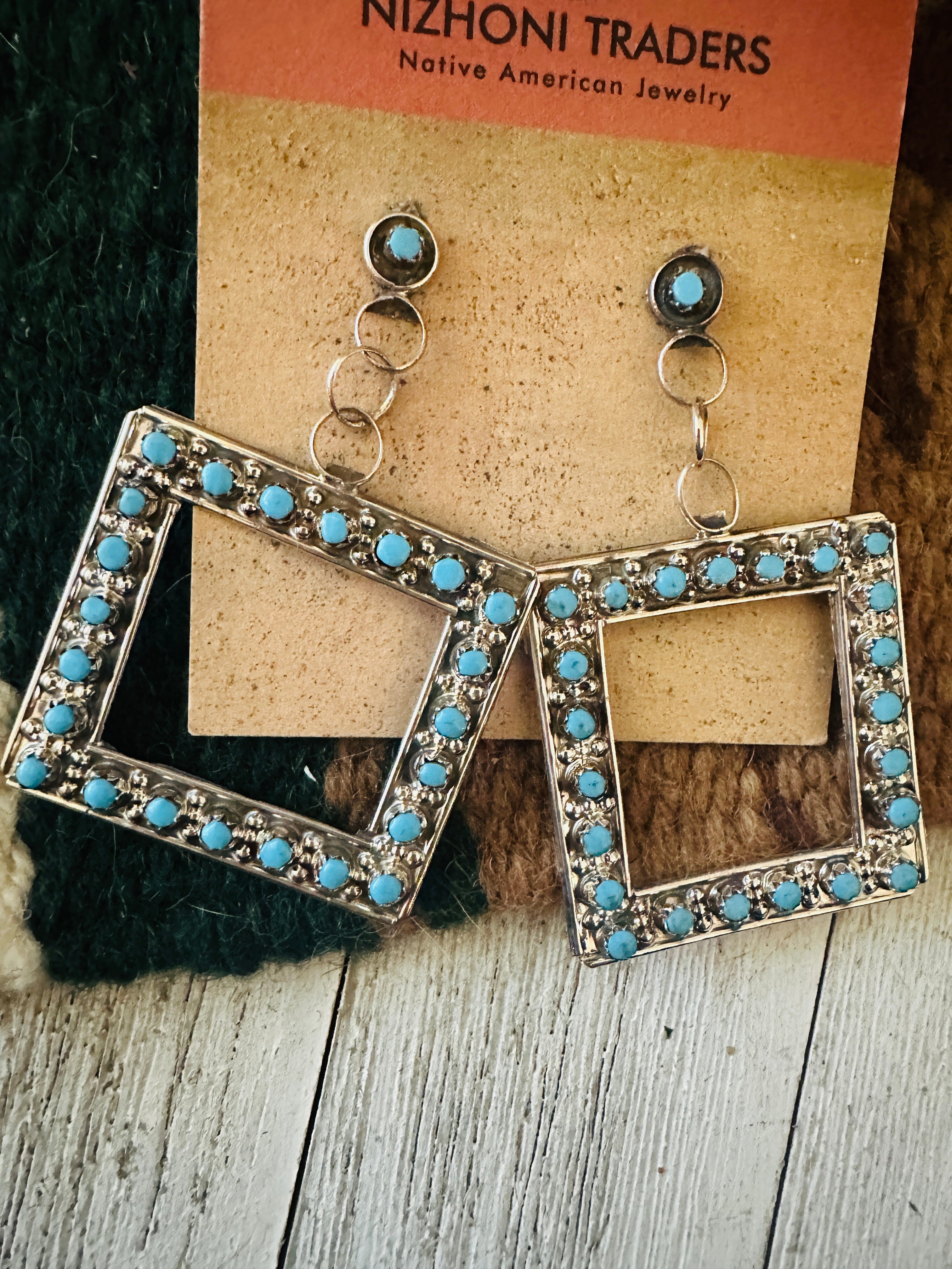 Zuni Sterling Silver & Turquoise Snake Eye Earrings