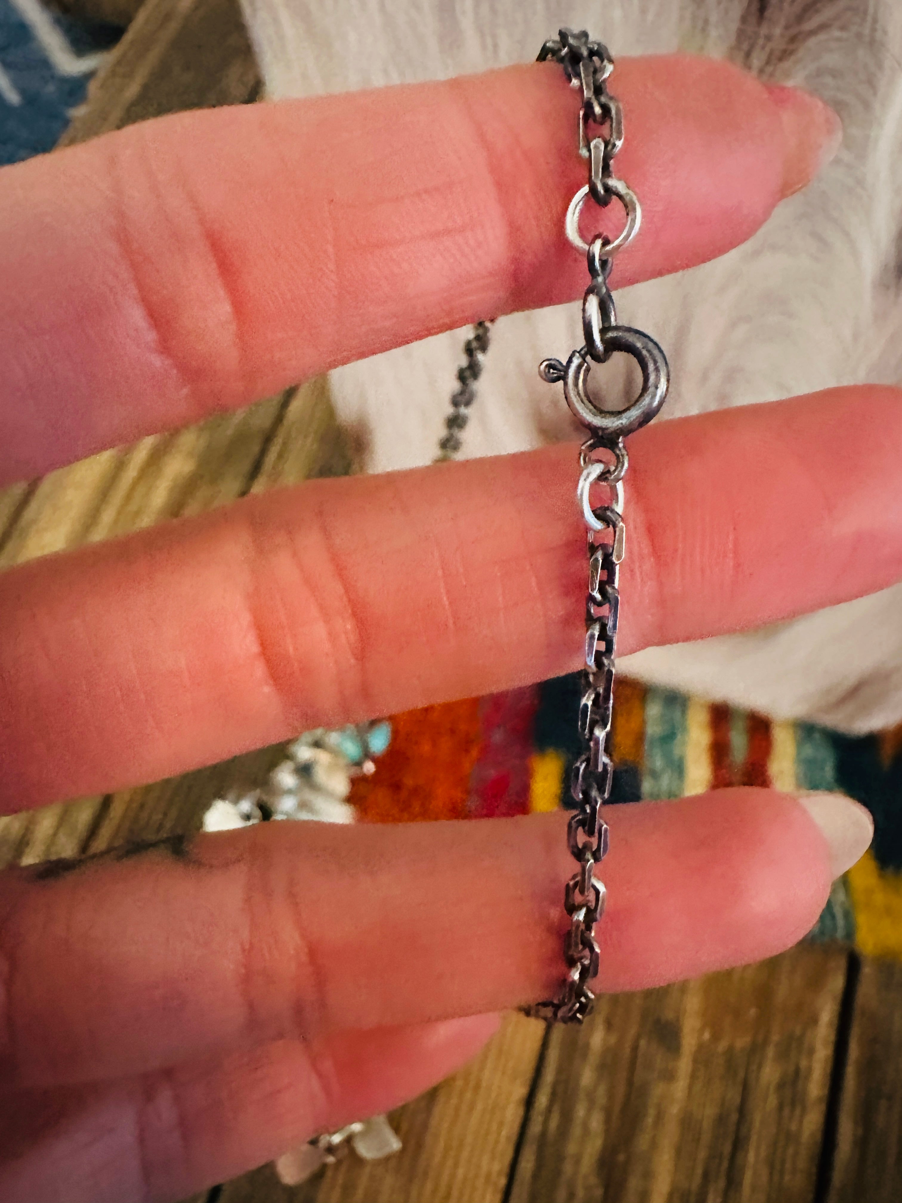 Handcrafted Turquoise & Sterling Silver Flower Cluster Necklace by Pearlene Spencer