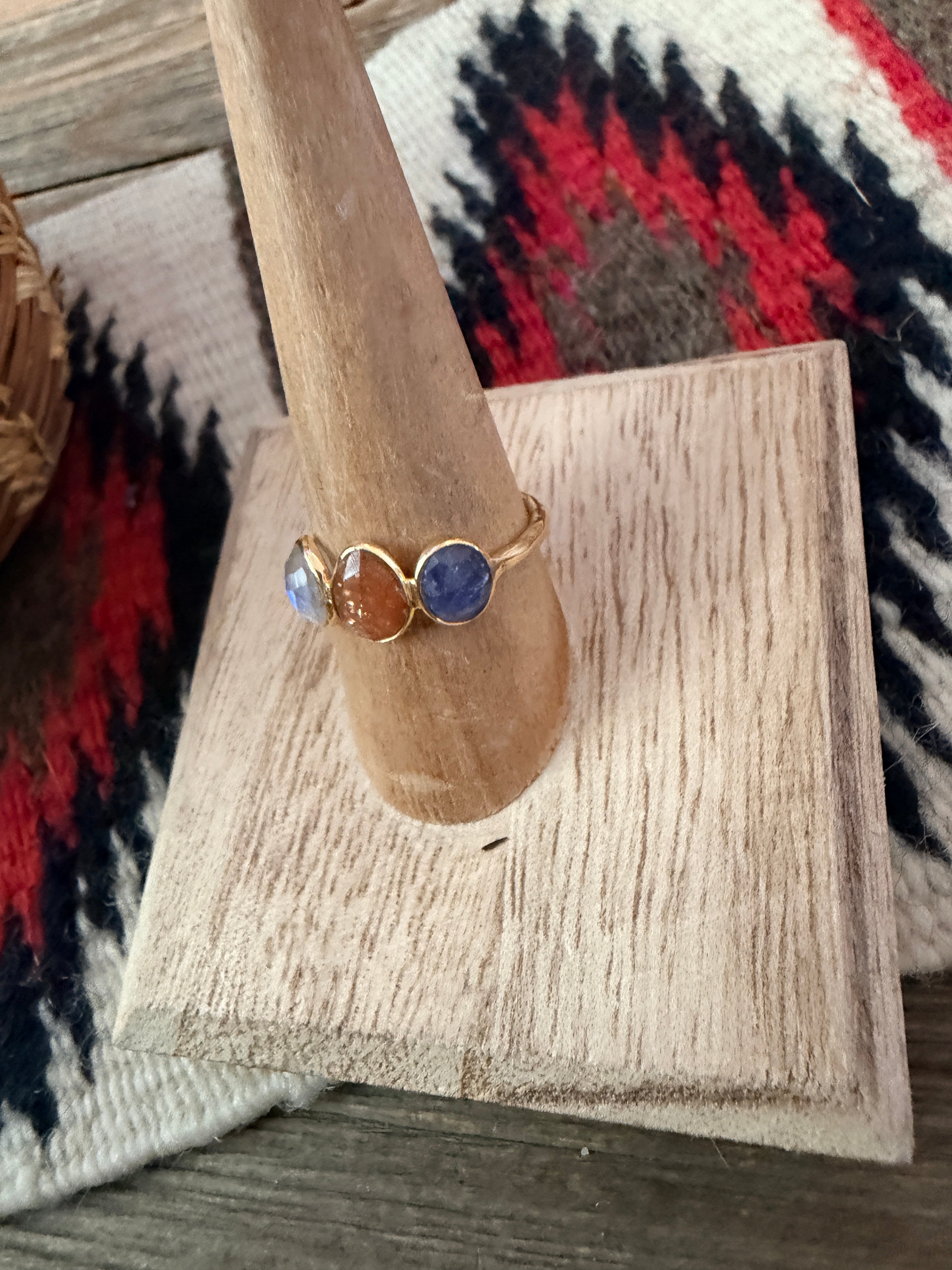 Handmade 18K Gold Vermeil Sterling Silver & Multi Stone Ring Size 8