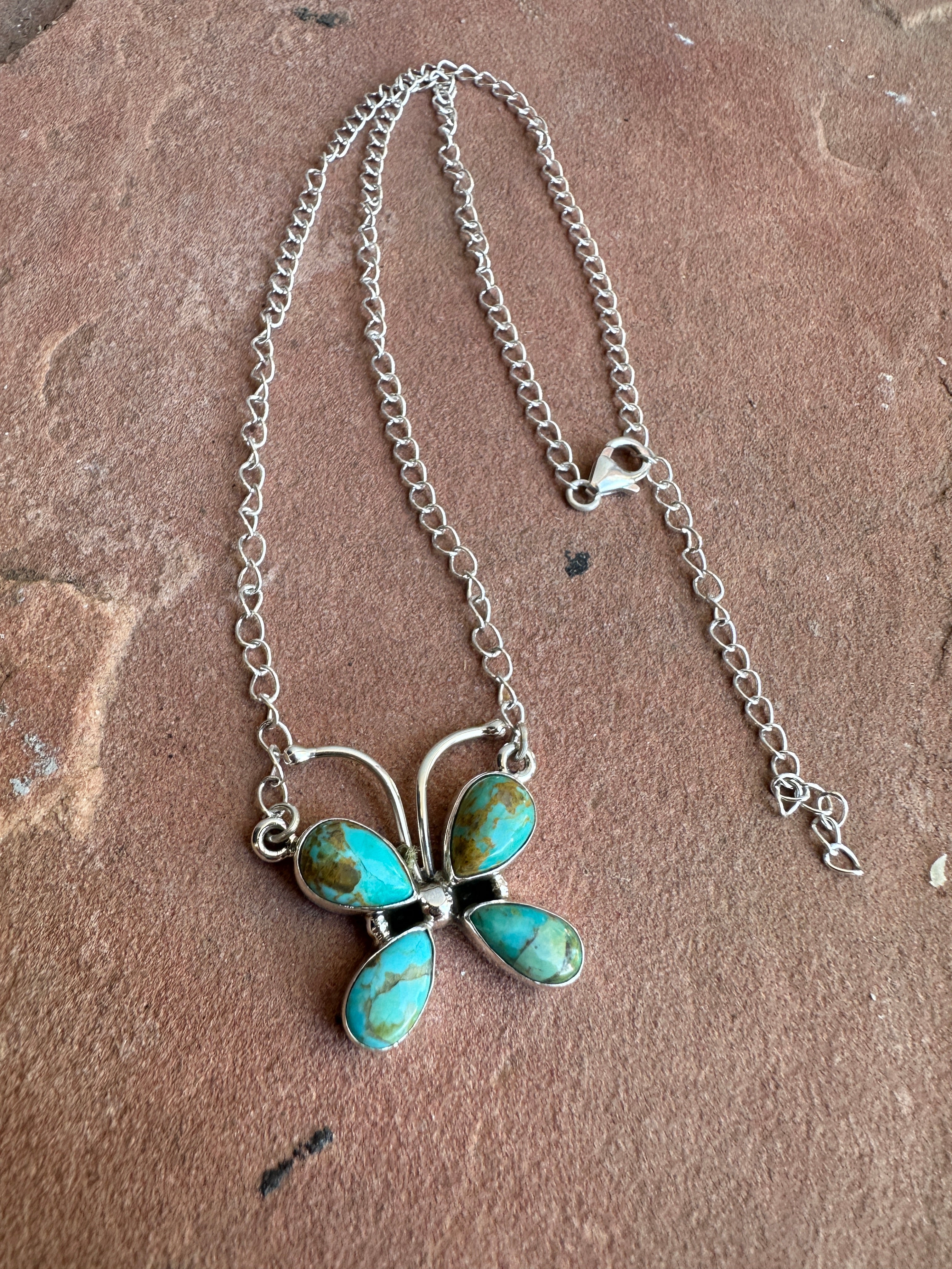 Beautiful Handmade Sterling Silver & Turquoise Butterfly Necklace