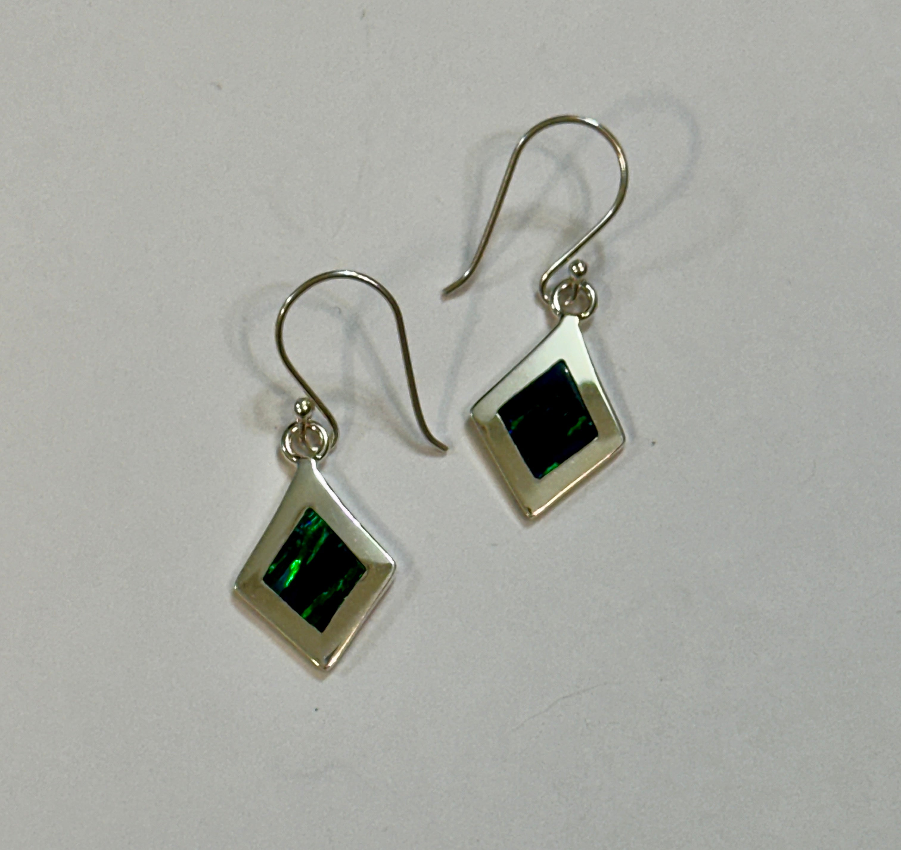 Emerald Green Opal Inlay Earrings on Hook