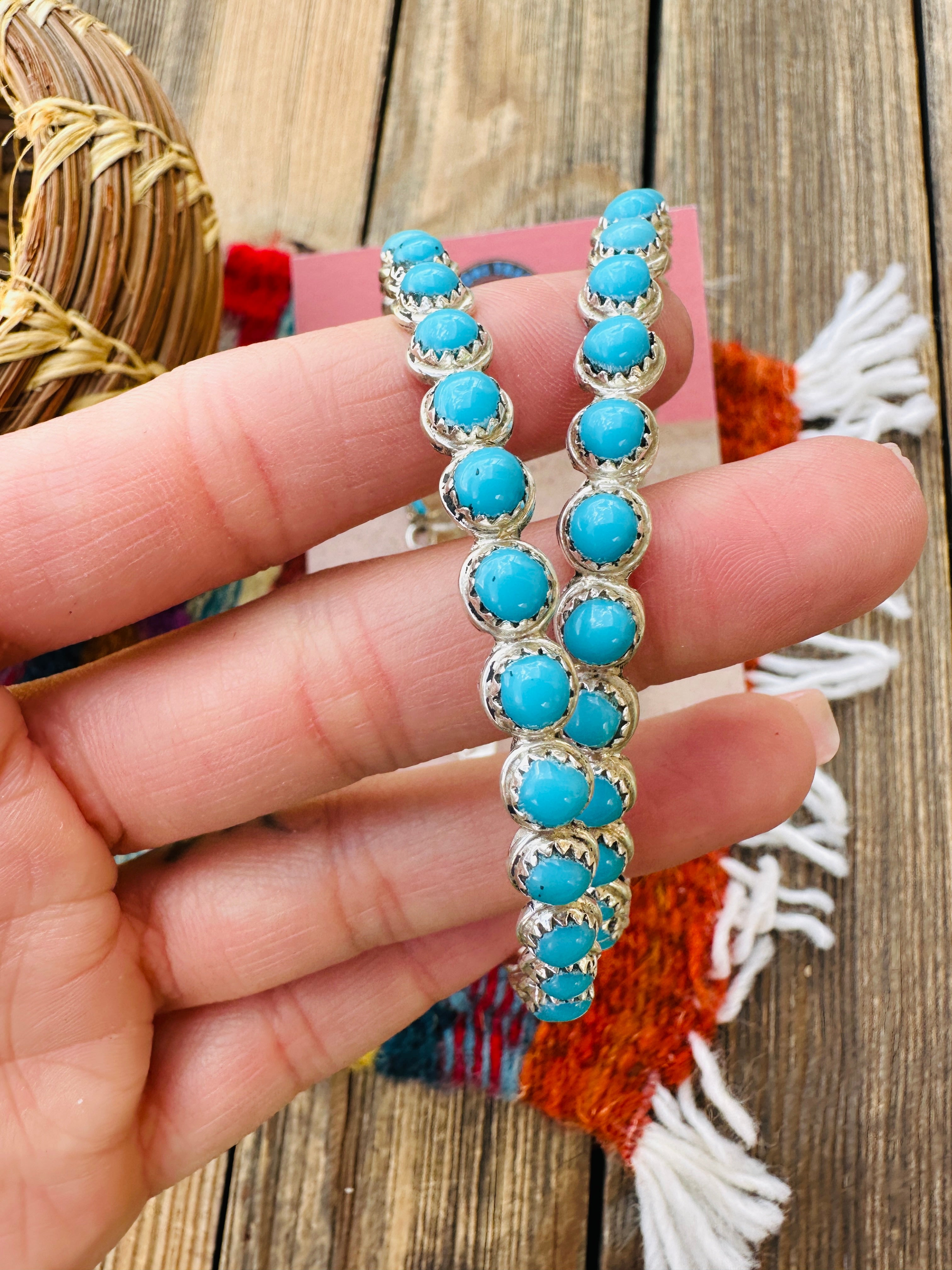 Handcrafted Turquoise & Sterling Silver Dangle Hoop Earrings