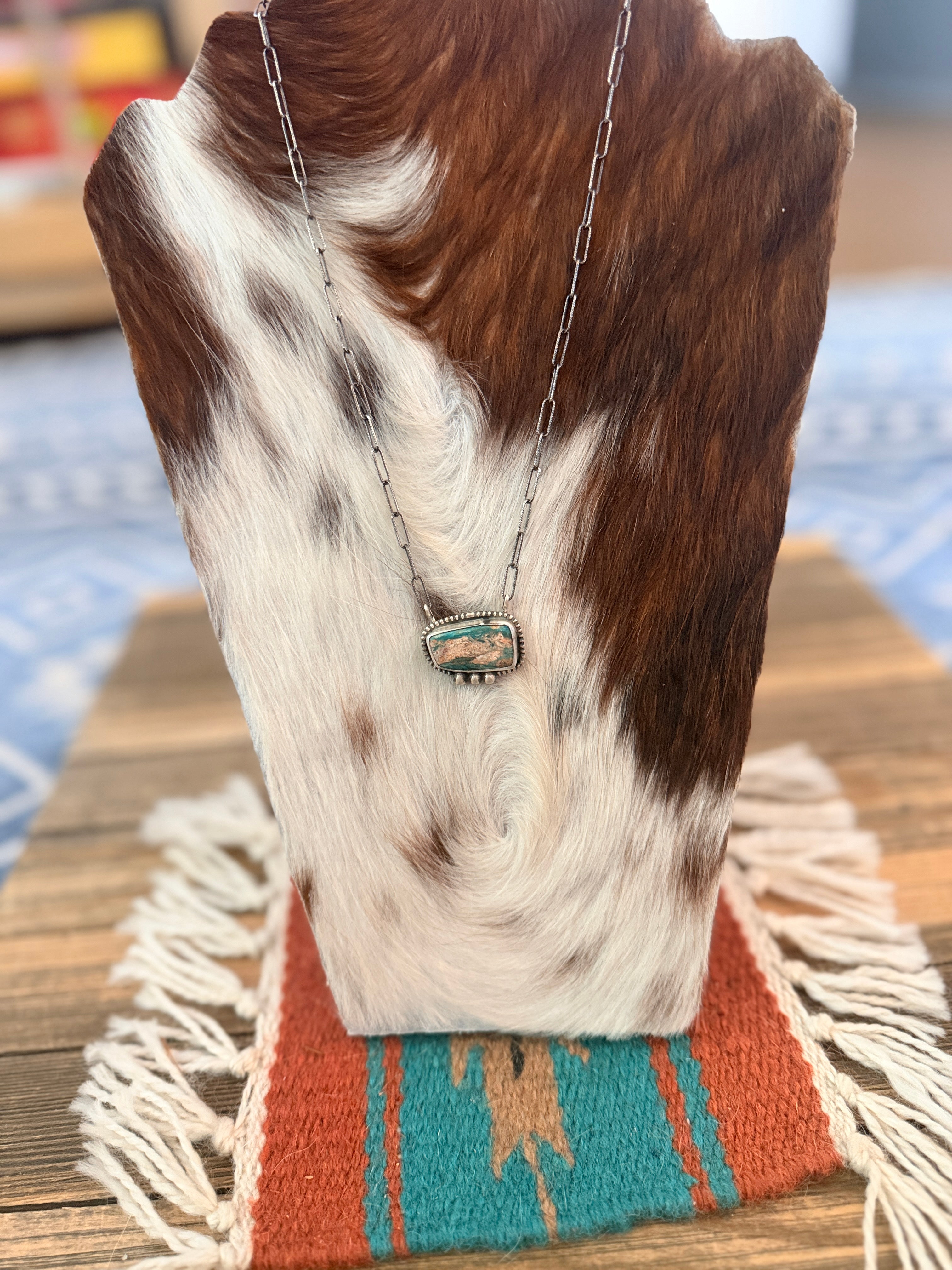 Handmade Sterling Silver & Peruvian Blue Opal Necklace