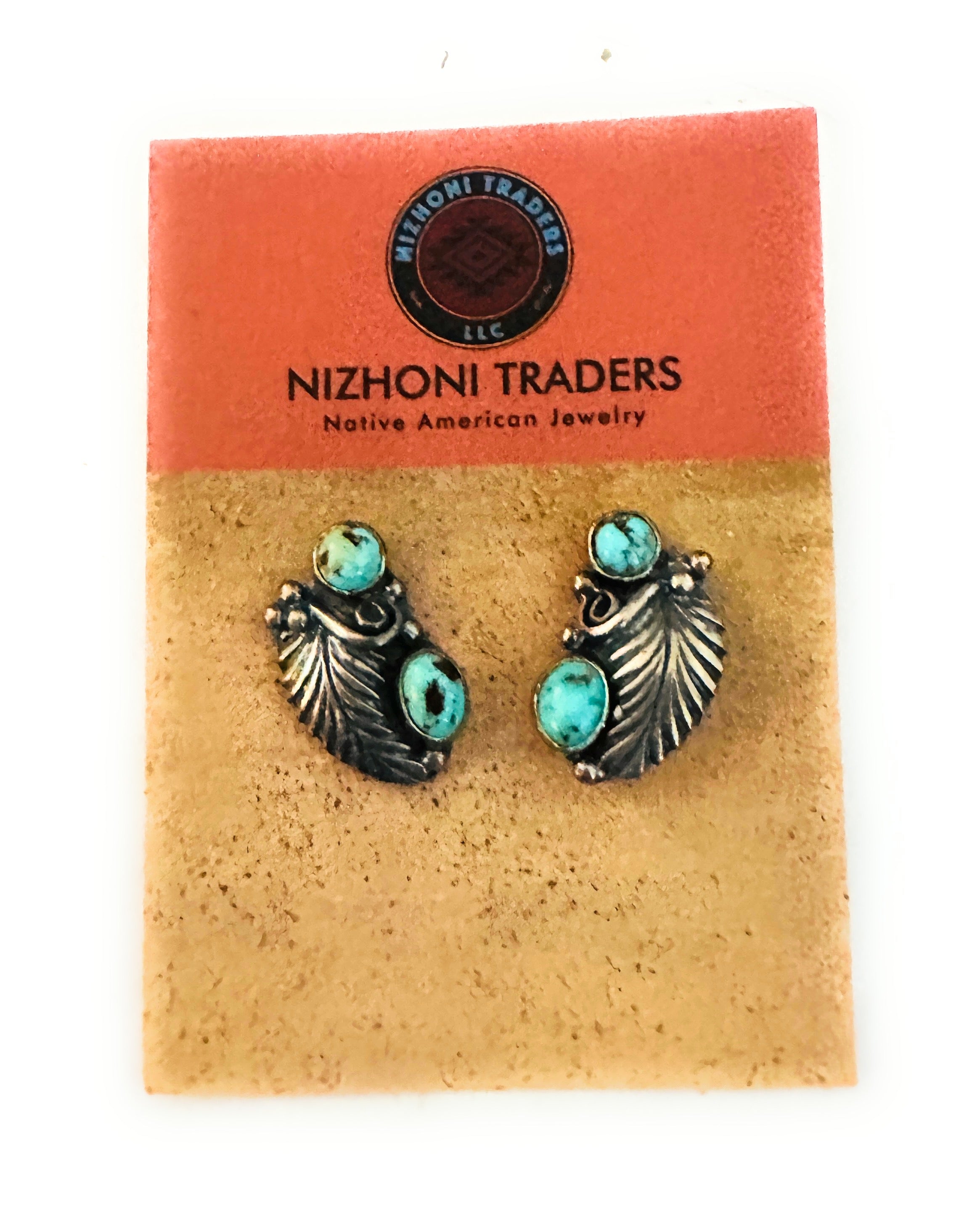 Navajo Turquoise & Sterling Silver Leaf Post Earrings