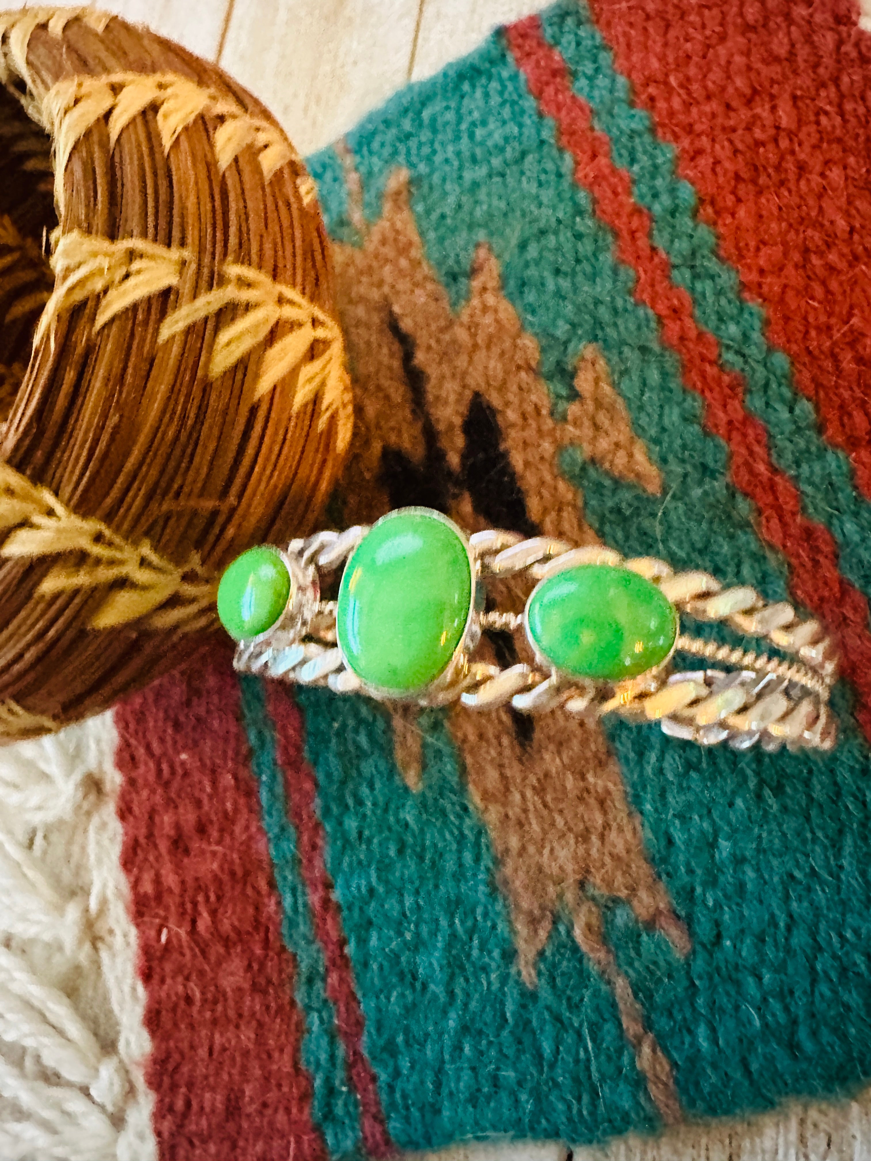 Handcrafted Green Kingman Turquoise & Sterling Silver Cuff Bracelet