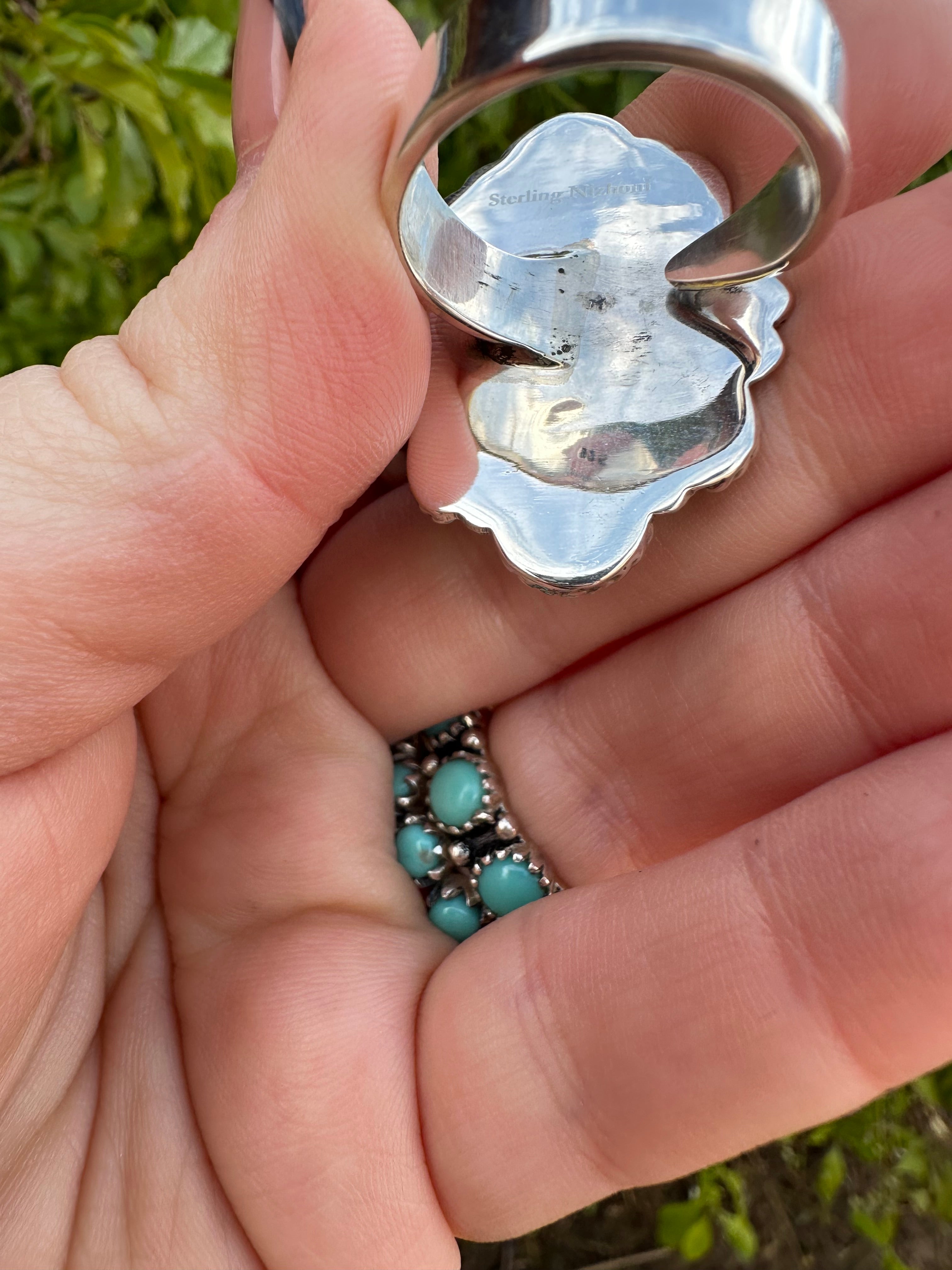 Beautiful Handmade Turquoise And Sterling Silver Adjustable Ring