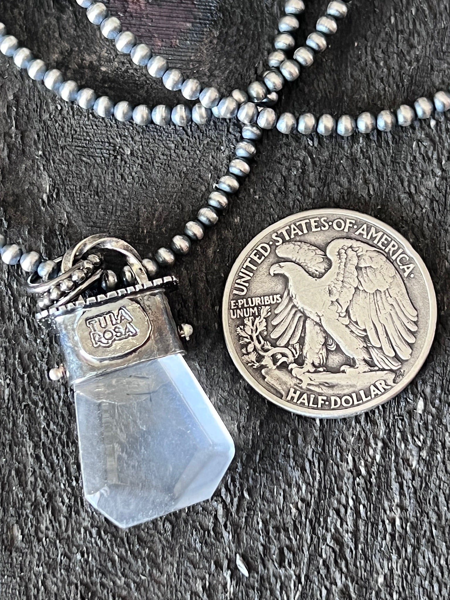 Sterling Silver Gem Collector 30” + 2” Beaded Necklace w/ Tularosa Quartz & Moon Pendant 2