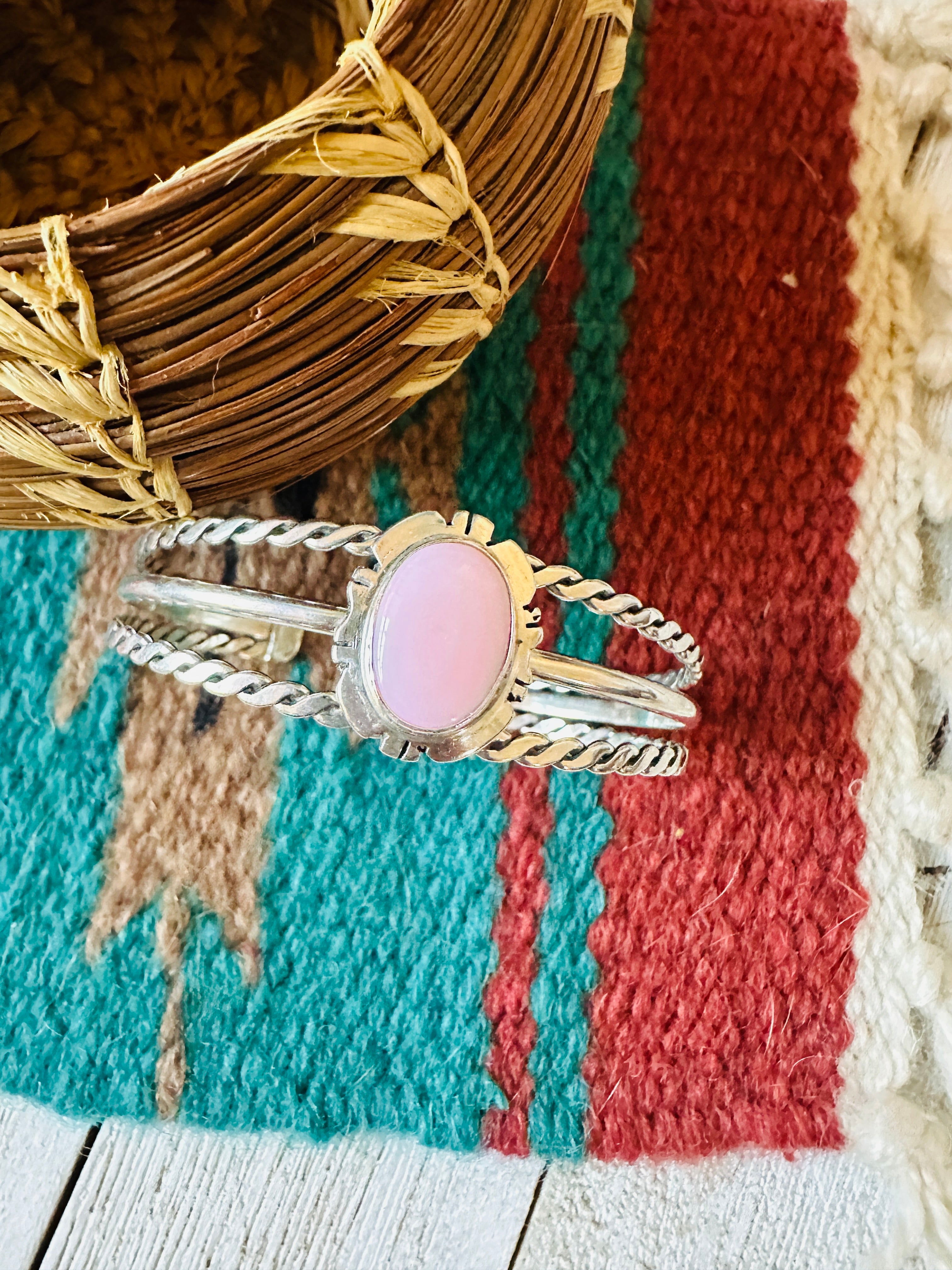 Navajo Queen Pink Conch Shell & Sterling Silver Cuff Bracelet