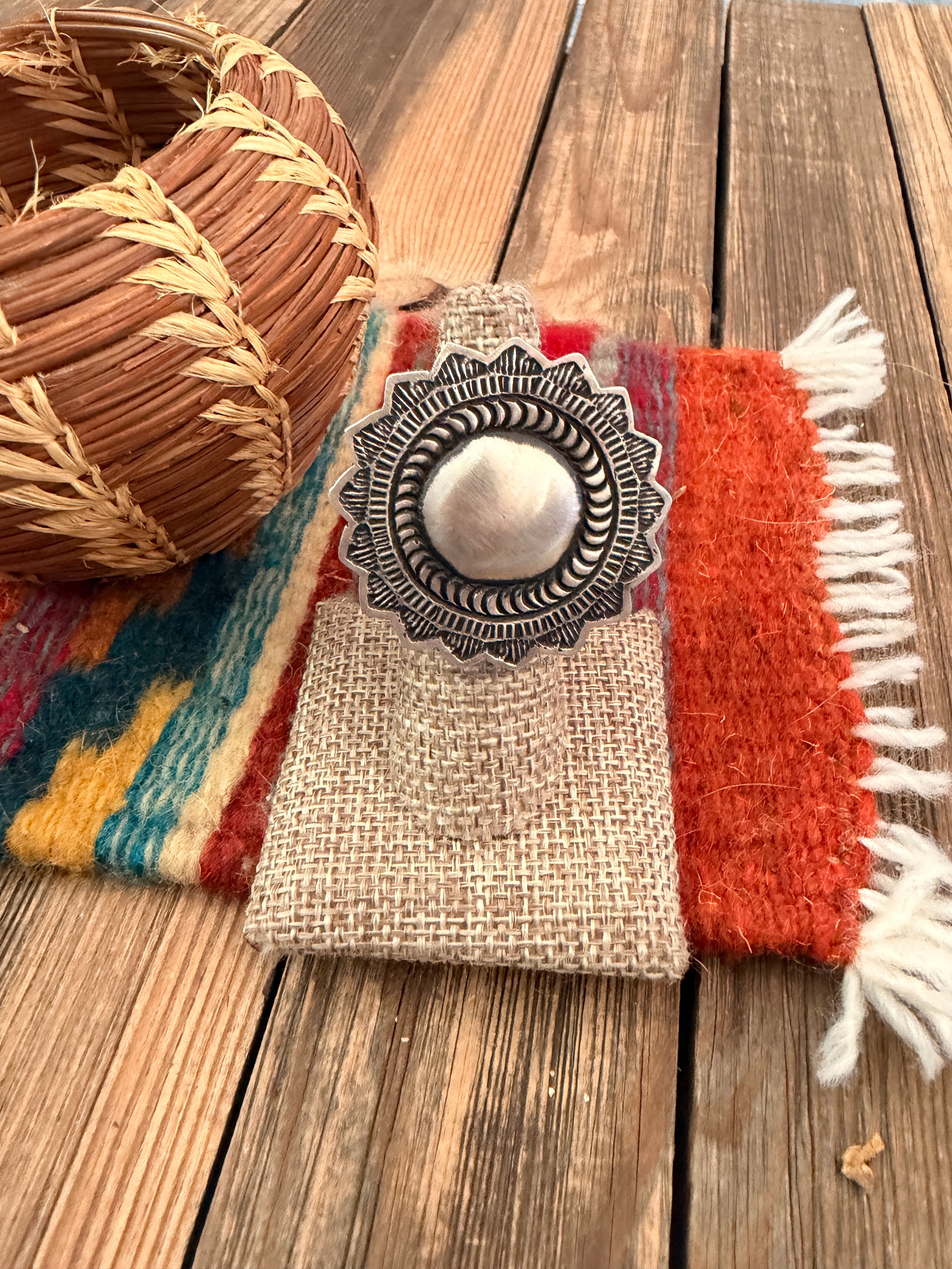 Handcrafted Sterling Silver Adjustable Concho Ring by Leander Tahe