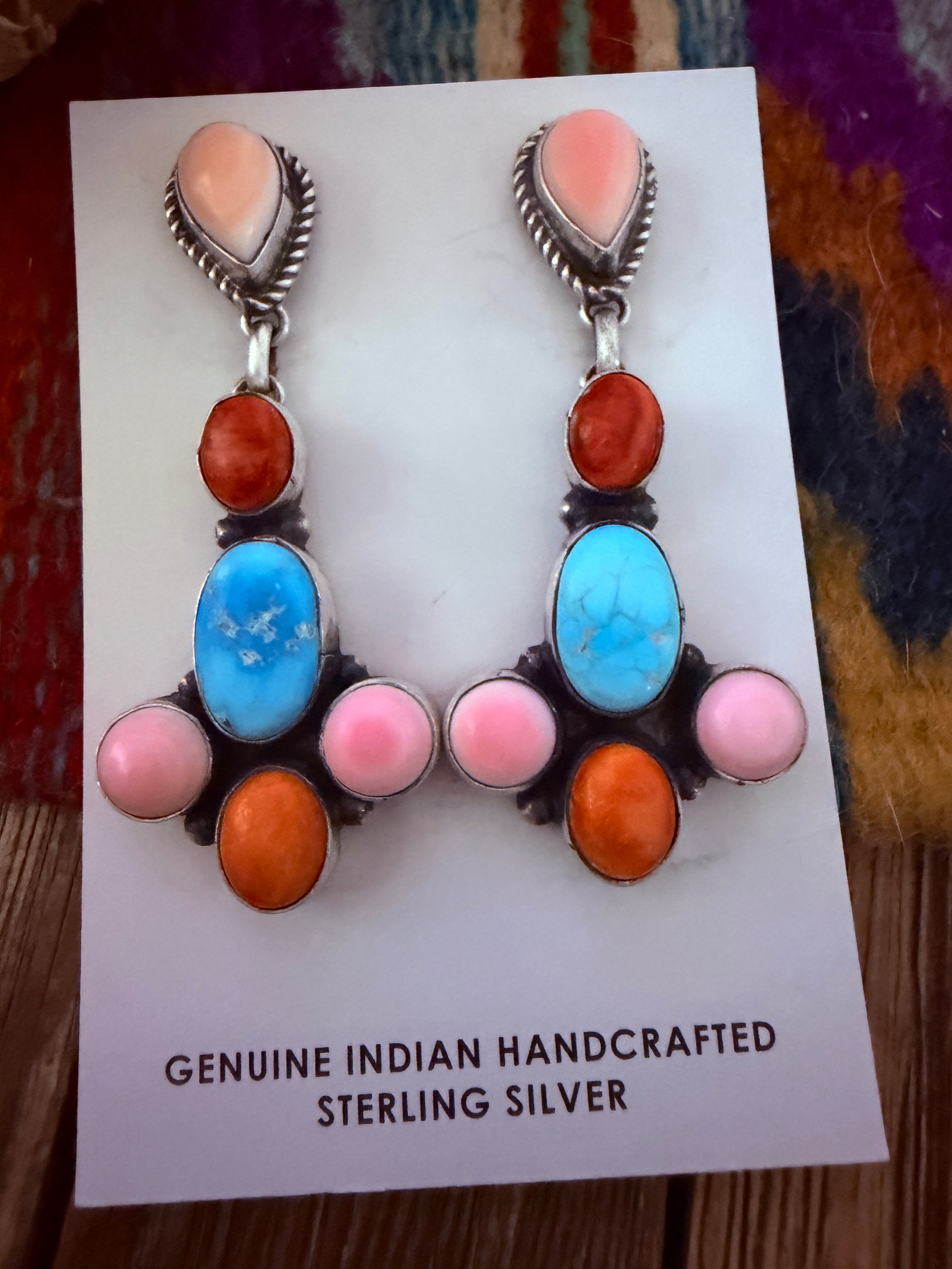 Handcrafted Multi Stone & Sterling Silver Dangle Earrings
