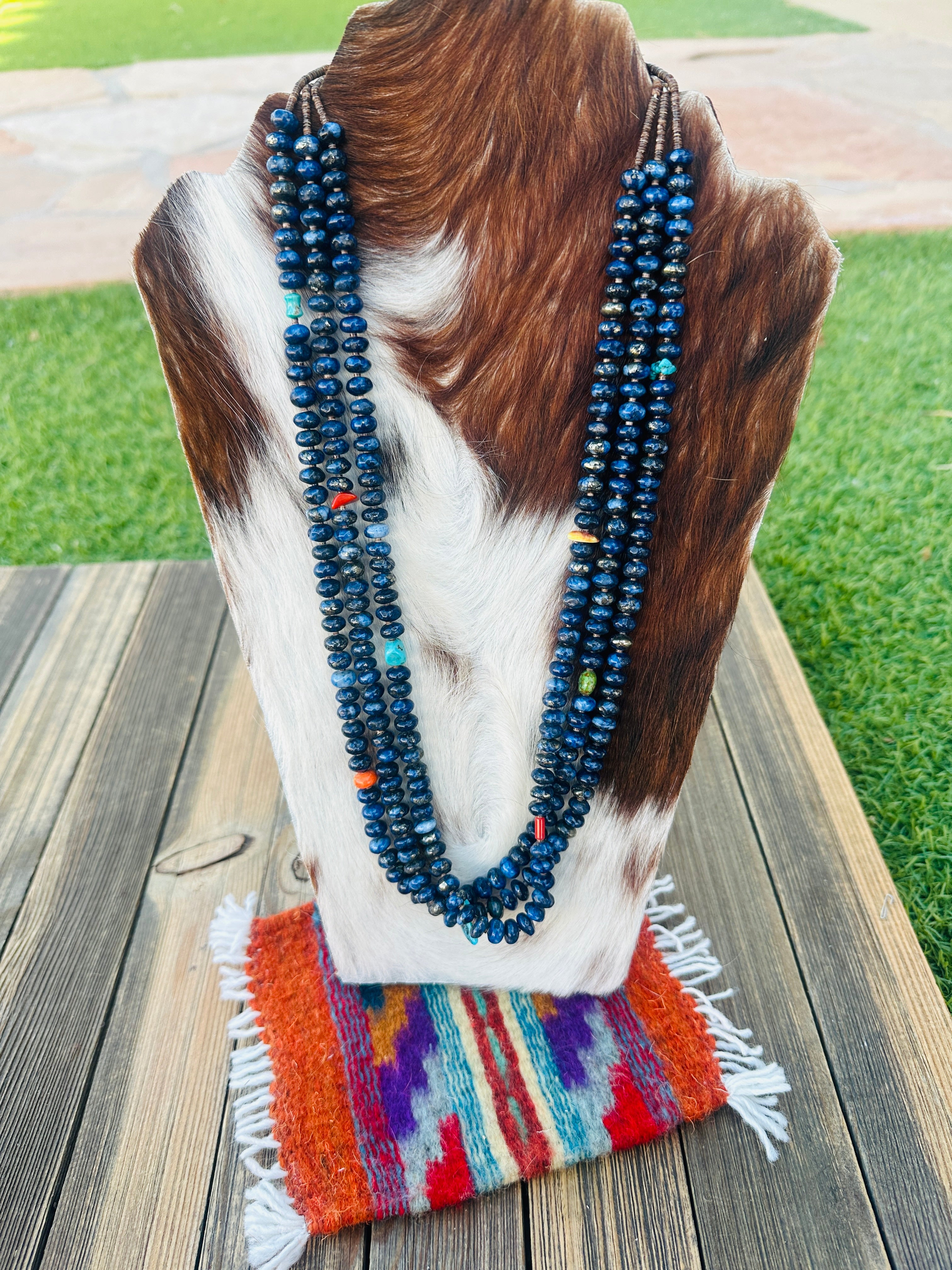 Old Pawn Handcrafted Lapis, Heishi & Sterling Silver Beaded 24” Necklace