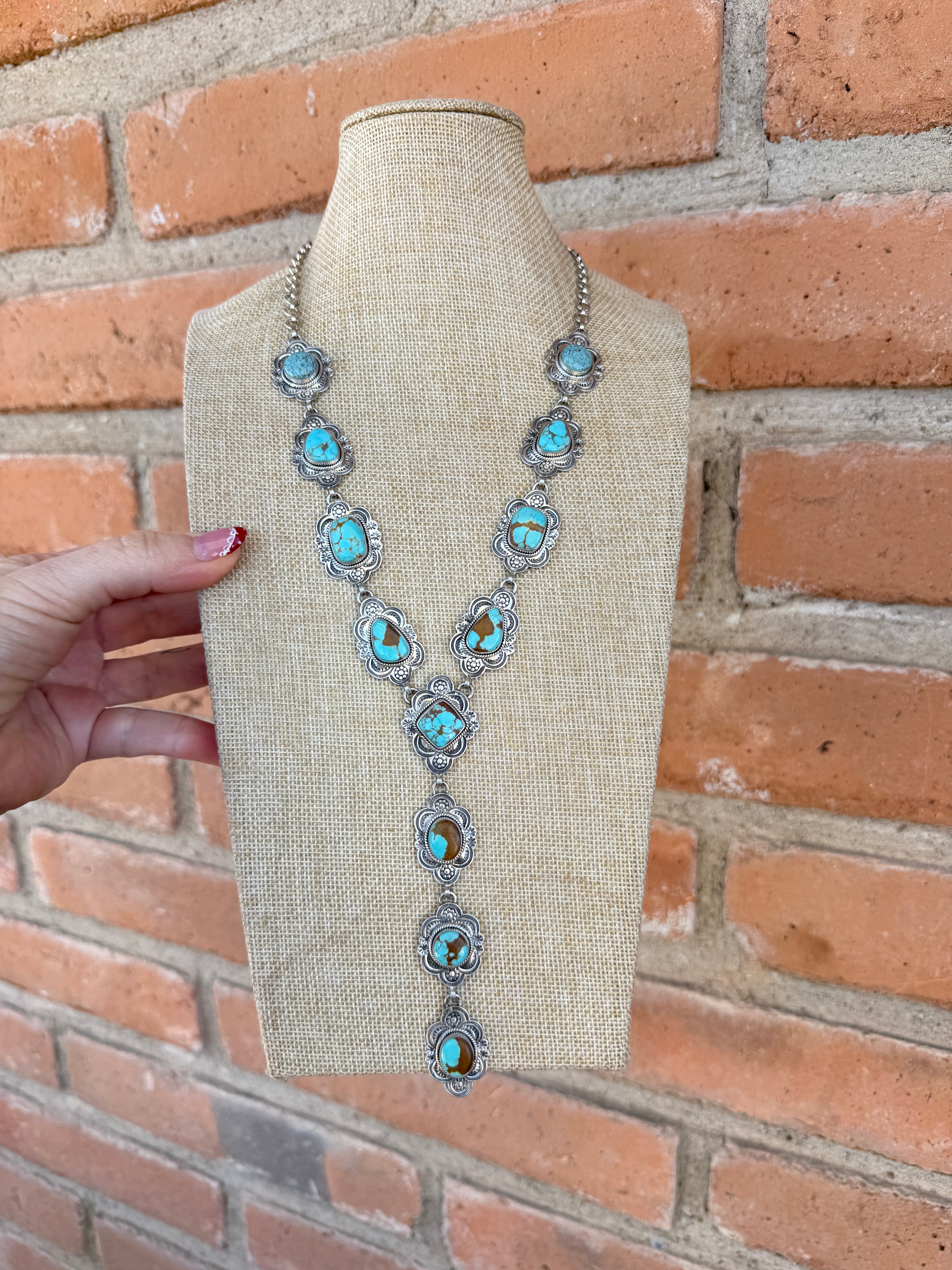 Handmade Number 8 Turquoise & Sterling Silver Lariat Necklace