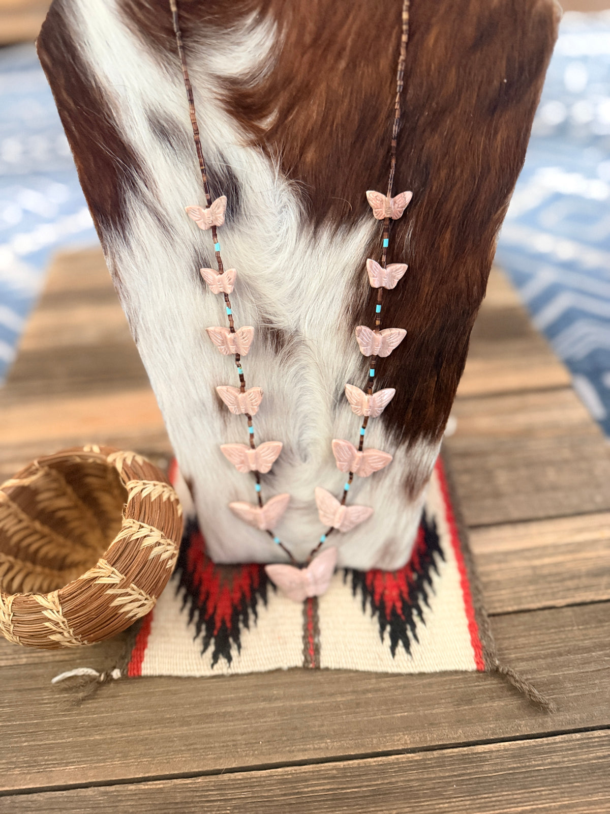 Handcrafted Sterling Silver & Beaded Fetish Butterfly Necklace 28" by Larry Cisco