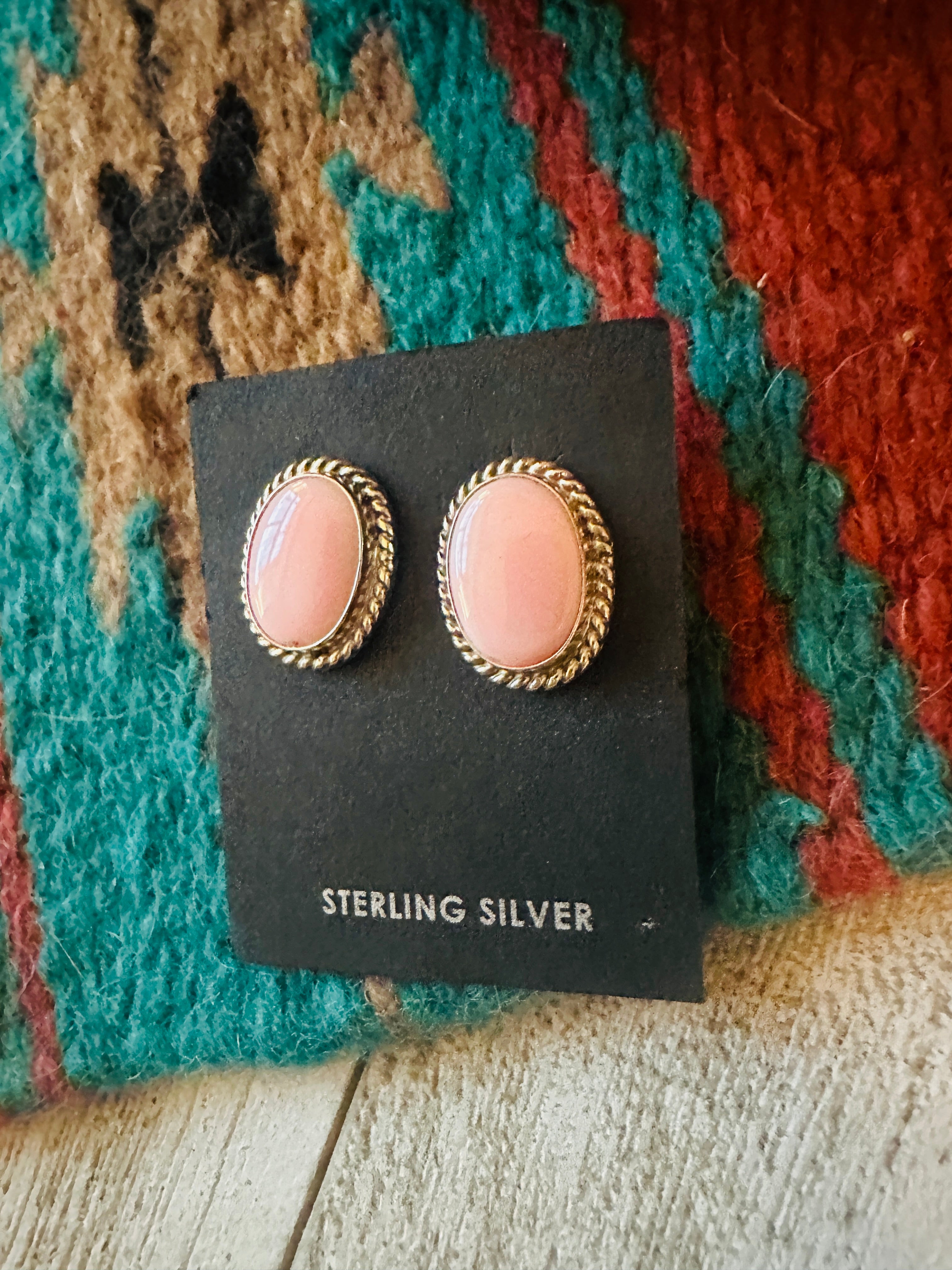 Navajo Sterling Silver & Queen Pink Conch Stud Earrings