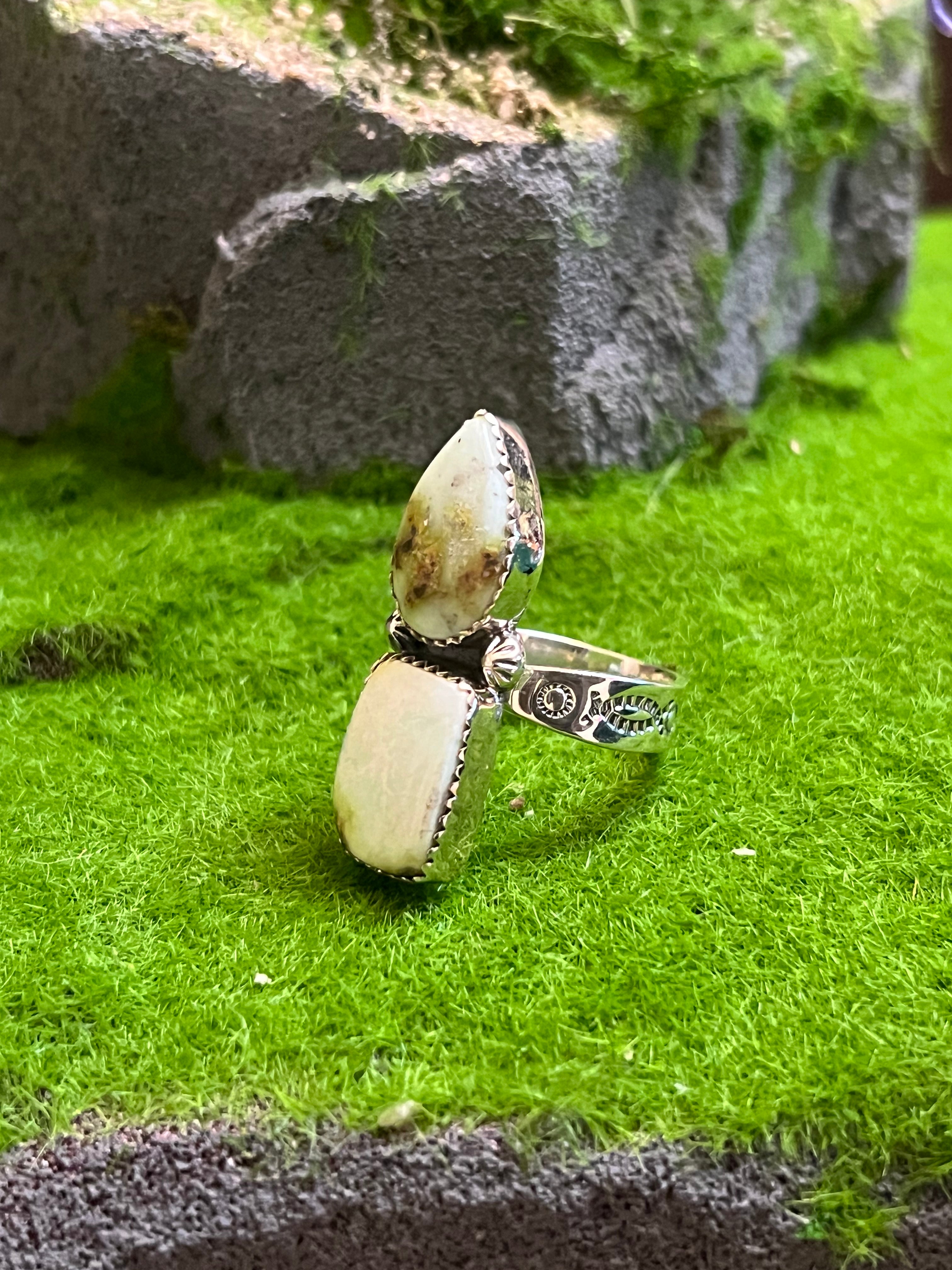 Handmade 2-Stone Palomino TearDrop Sterling Silver Adjustable Ring