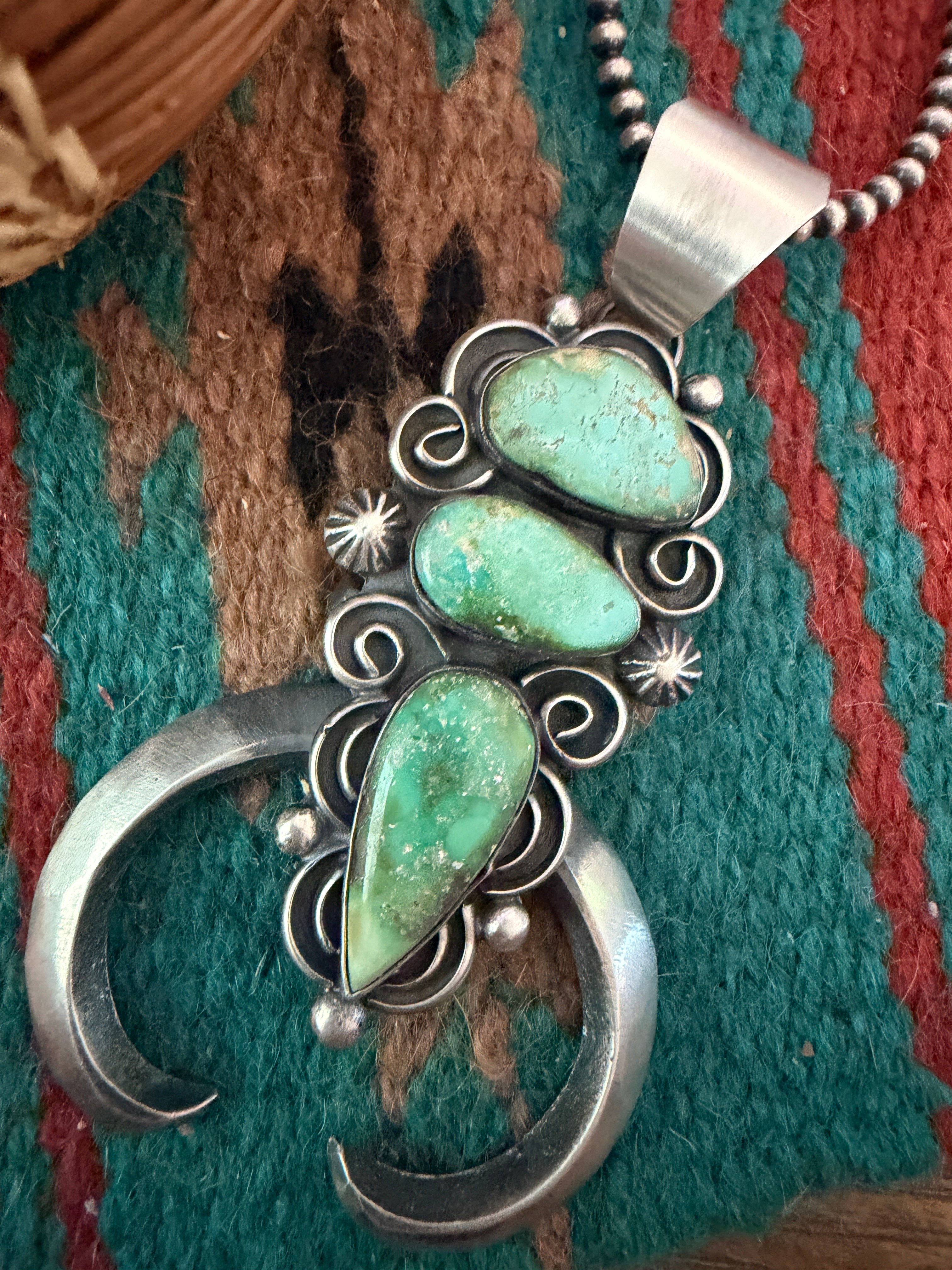 Handcrafted Sterling Silver & Sonoran Mountain Turquoise Naja Pendant by Chimney Butte