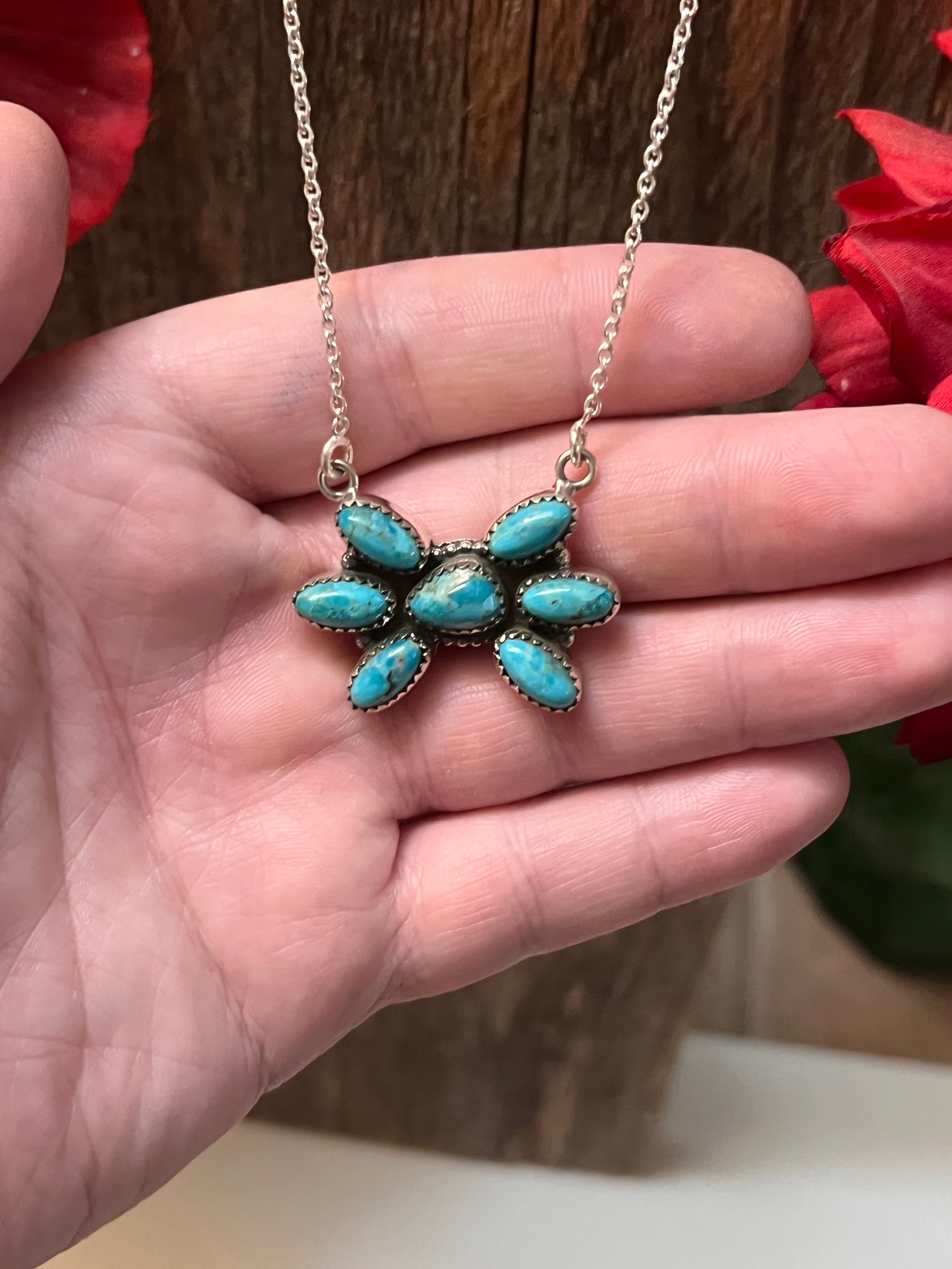 Handmade Sterling Silver & Turquoise Cluster Necklace