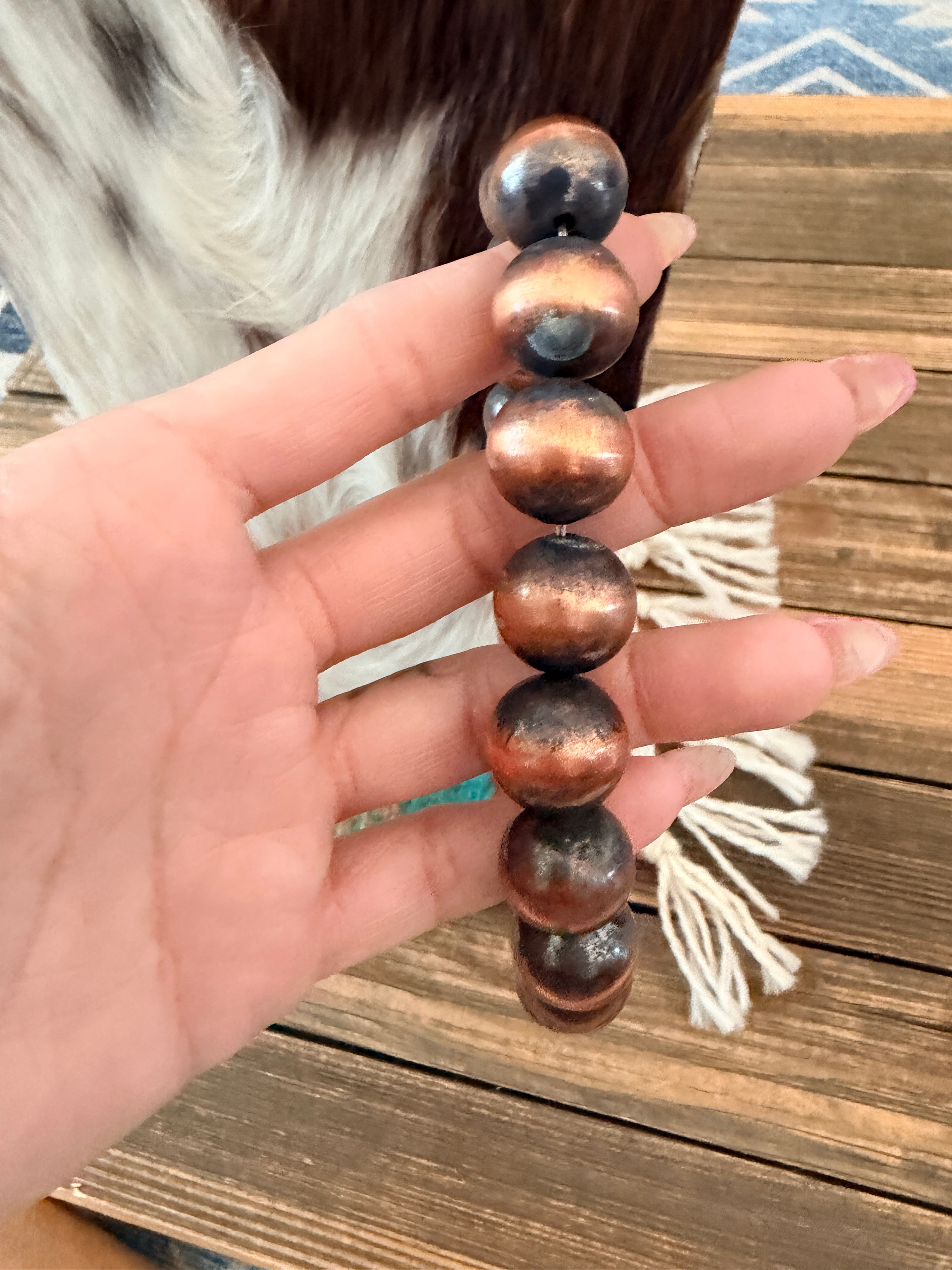 Handcrafted 16mm Copper Beaded 16” Necklace