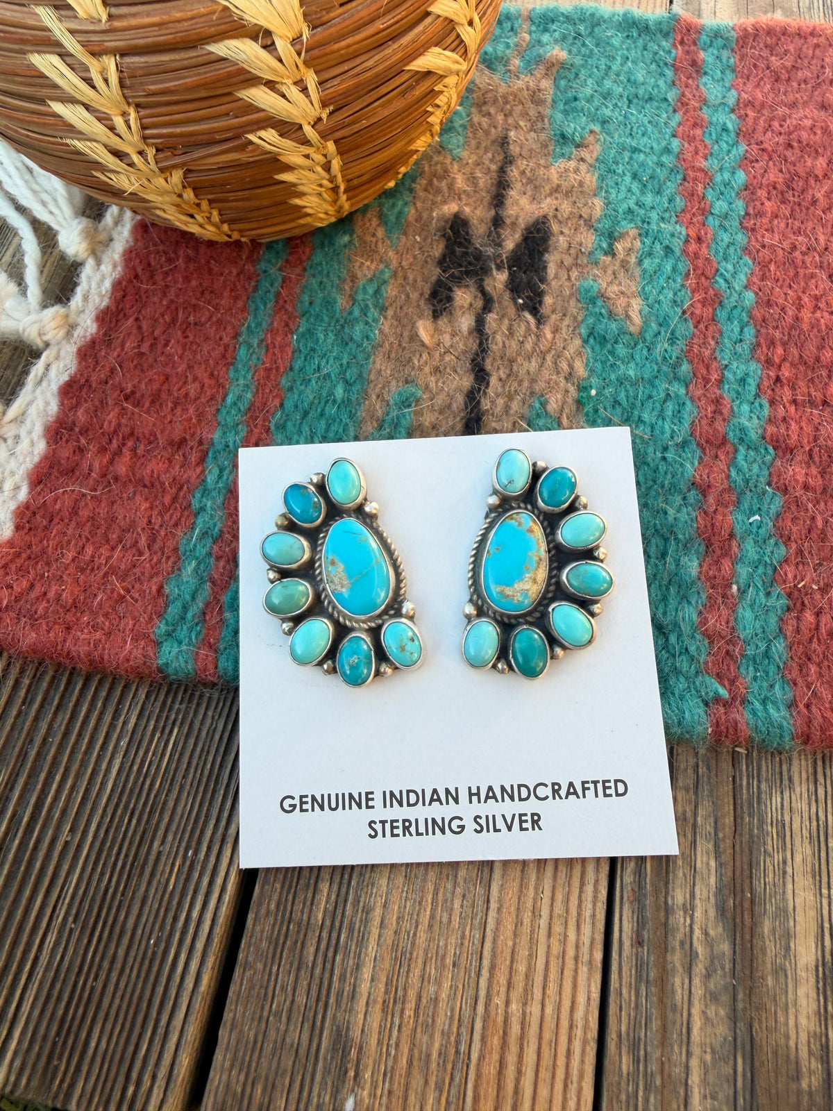 Handcrafted Turquoise & Sterling Silver Cluster Post Earrings by Geraldine James