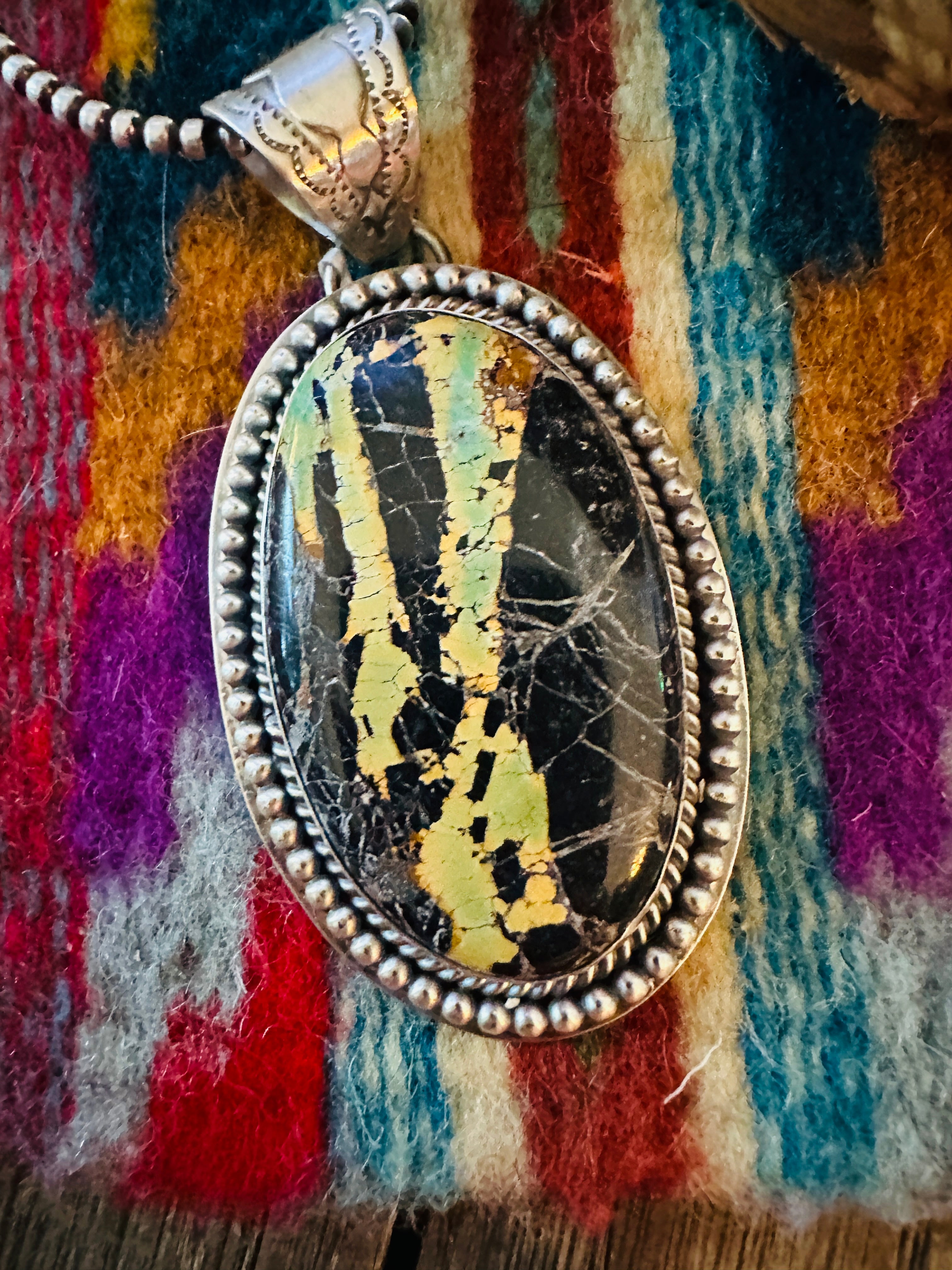 Handcrafted Sterling Silver & Blackjack Turquoise Pendant