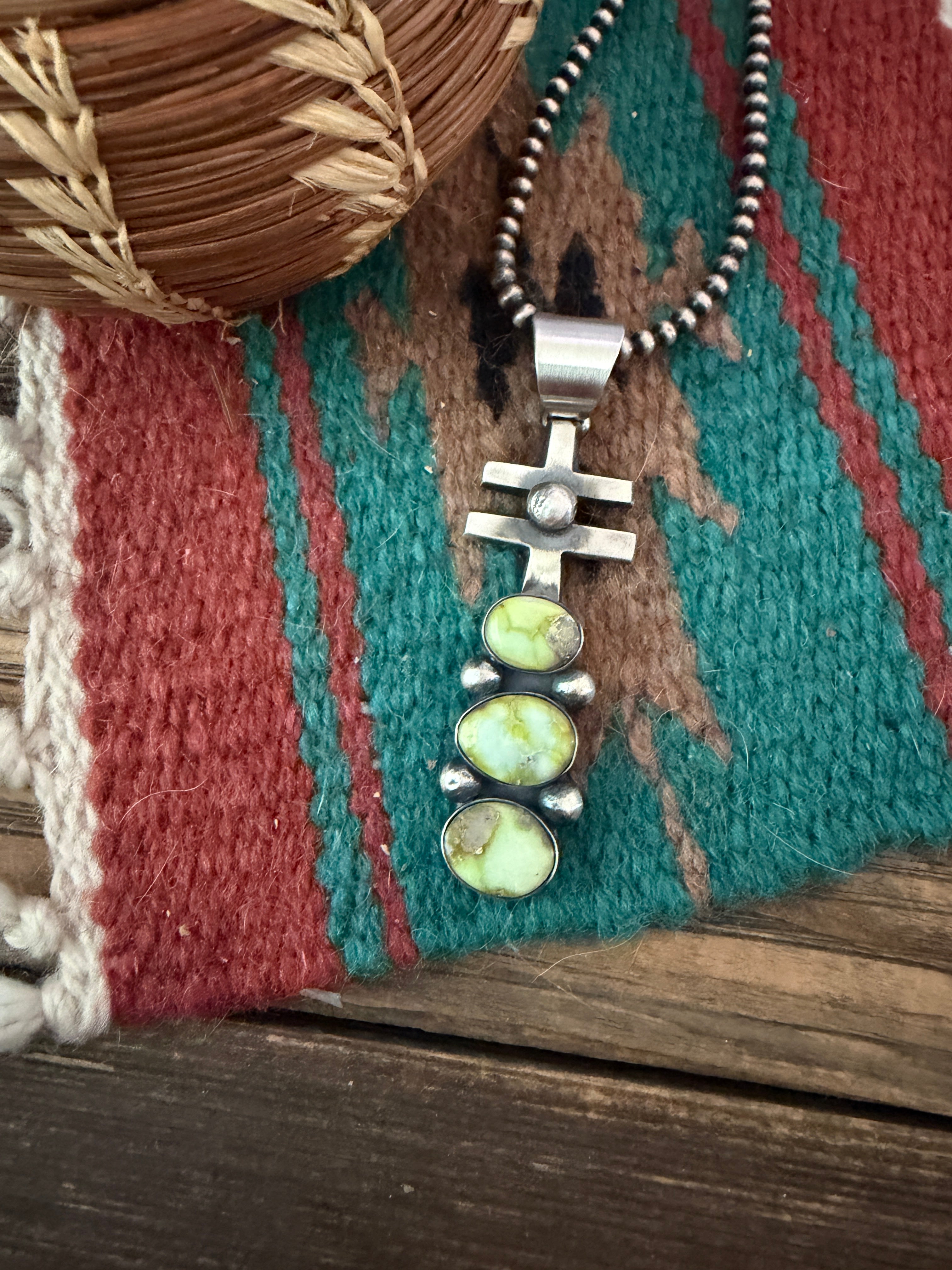 Handcrafted Sterling Silver & Sonoran Gold Turquoise Pendant by Chimney Butte