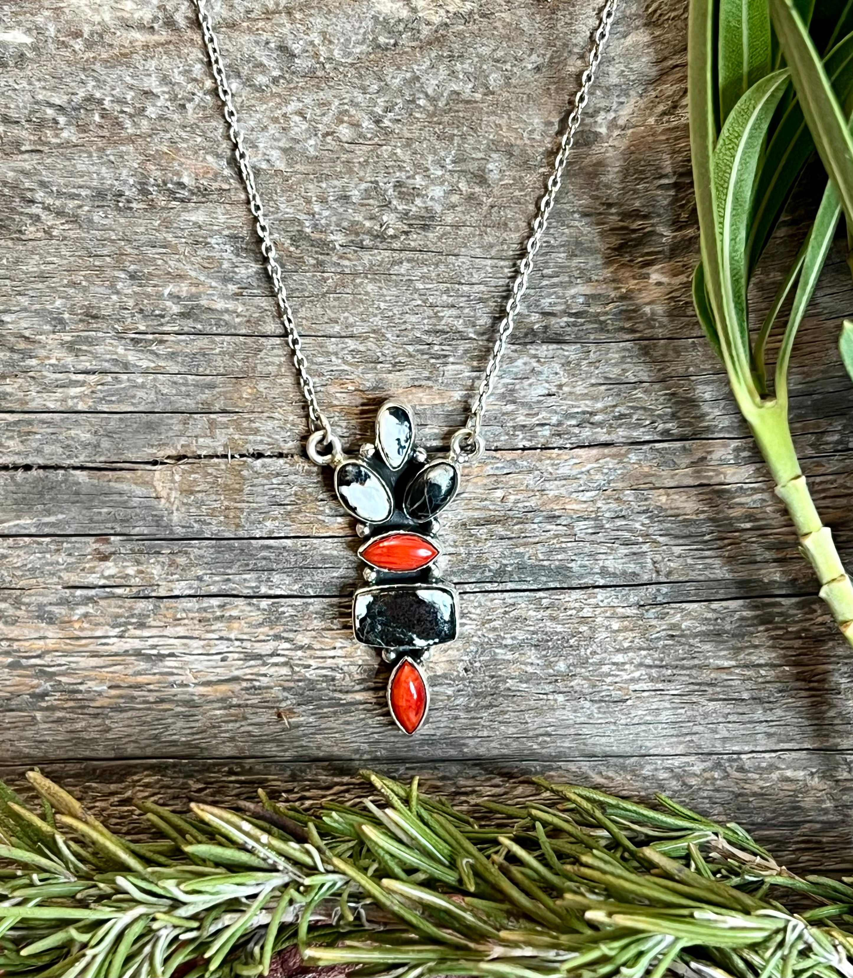 Handmade White Buffalo Red Coral Sterling Silver Necklace