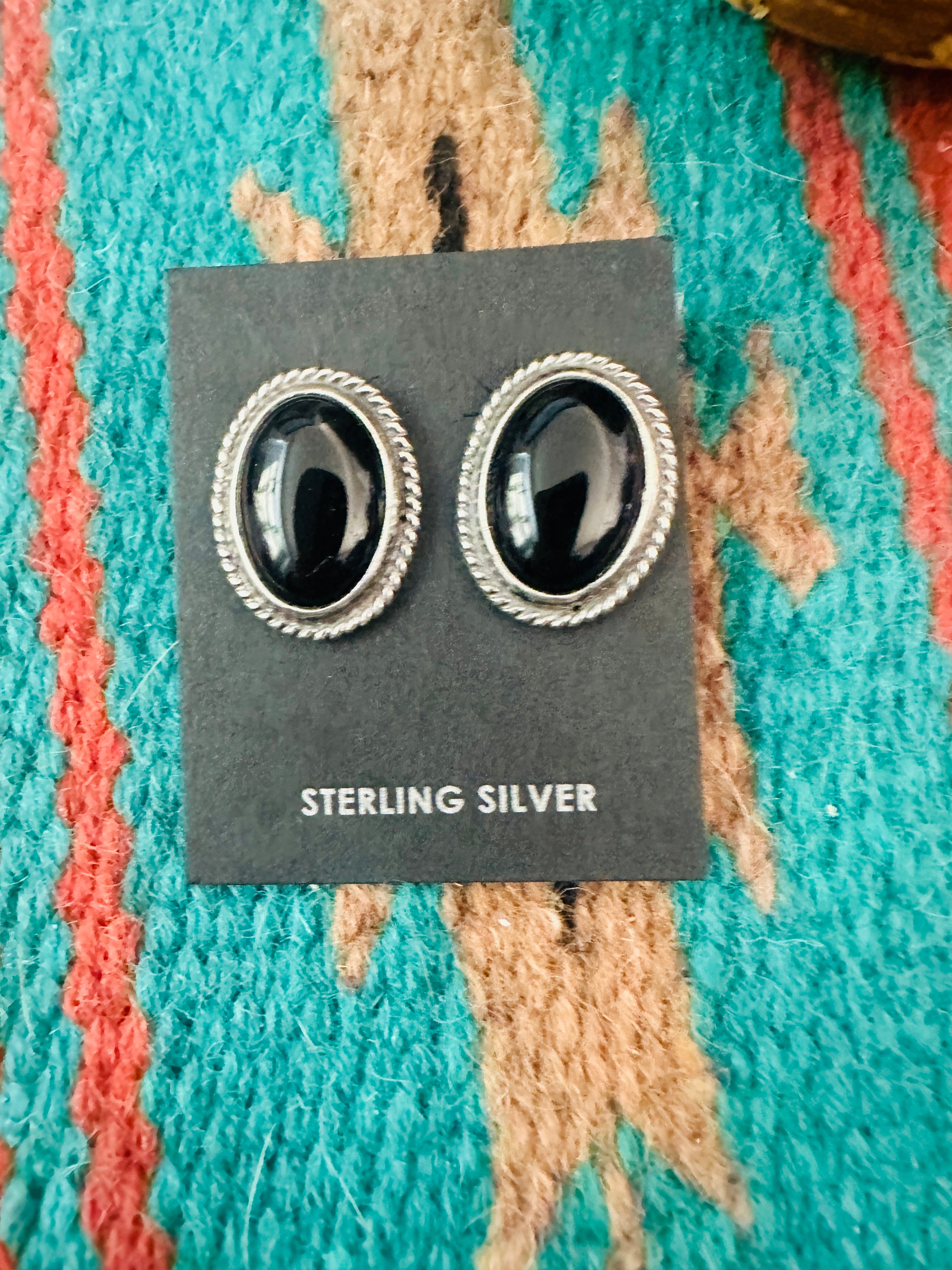 Navajo Onyx & Sterling Silver Post Earrings