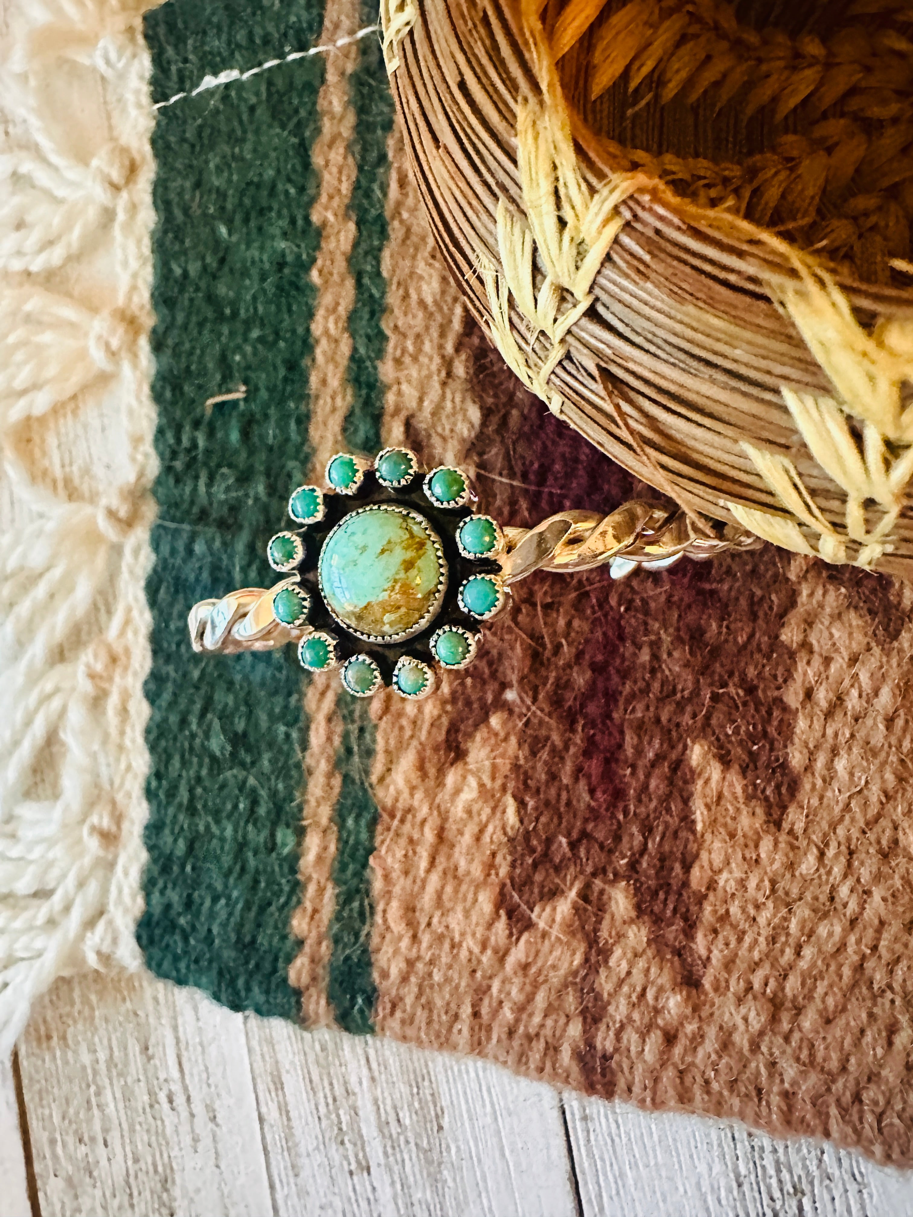 Navajo Turquoise & Sterling Silver Cluster Cuff Bracelet