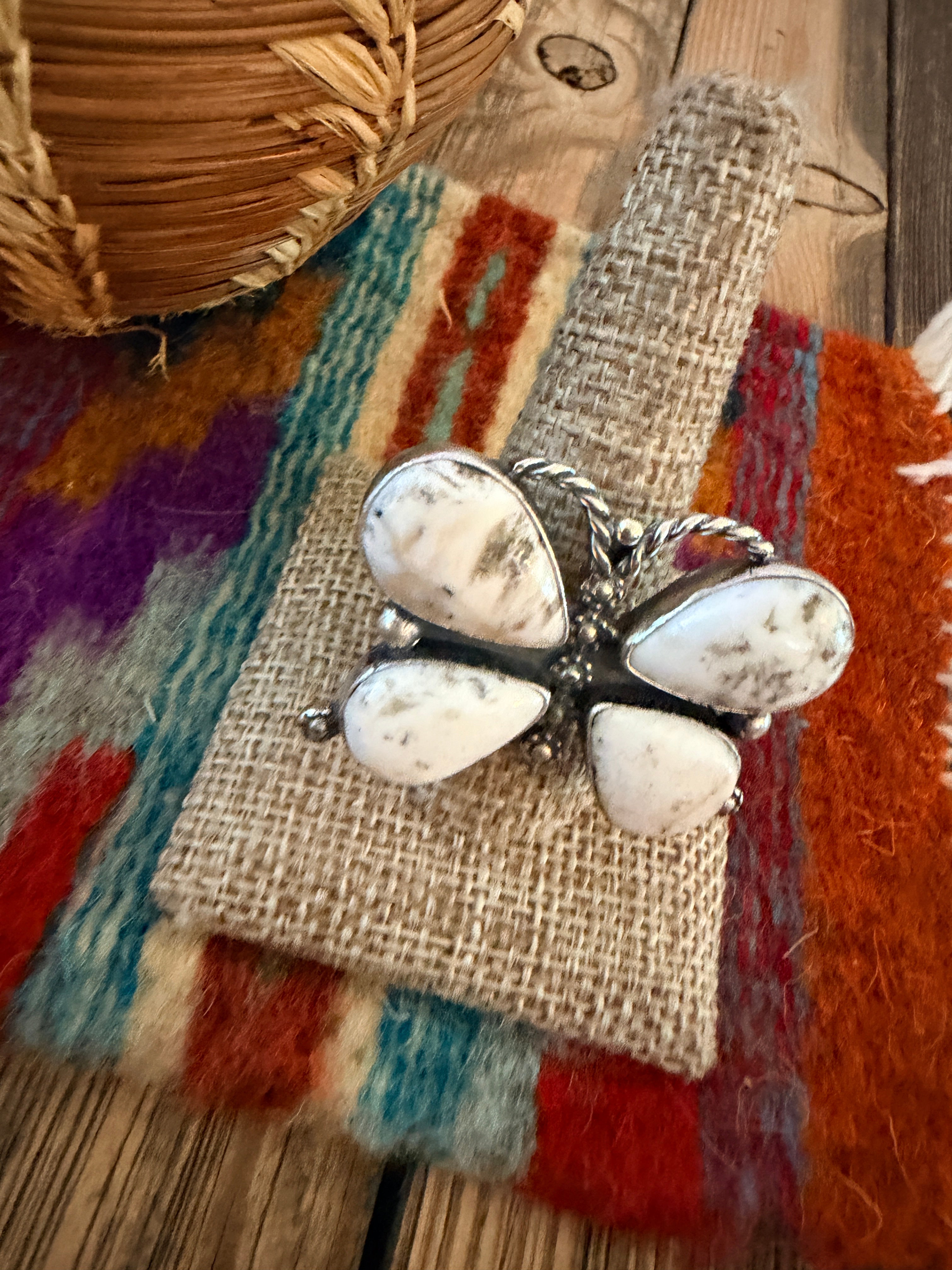 Handcrafted White Buffalo & Sterling Silver Adjustable Butterfly Ring