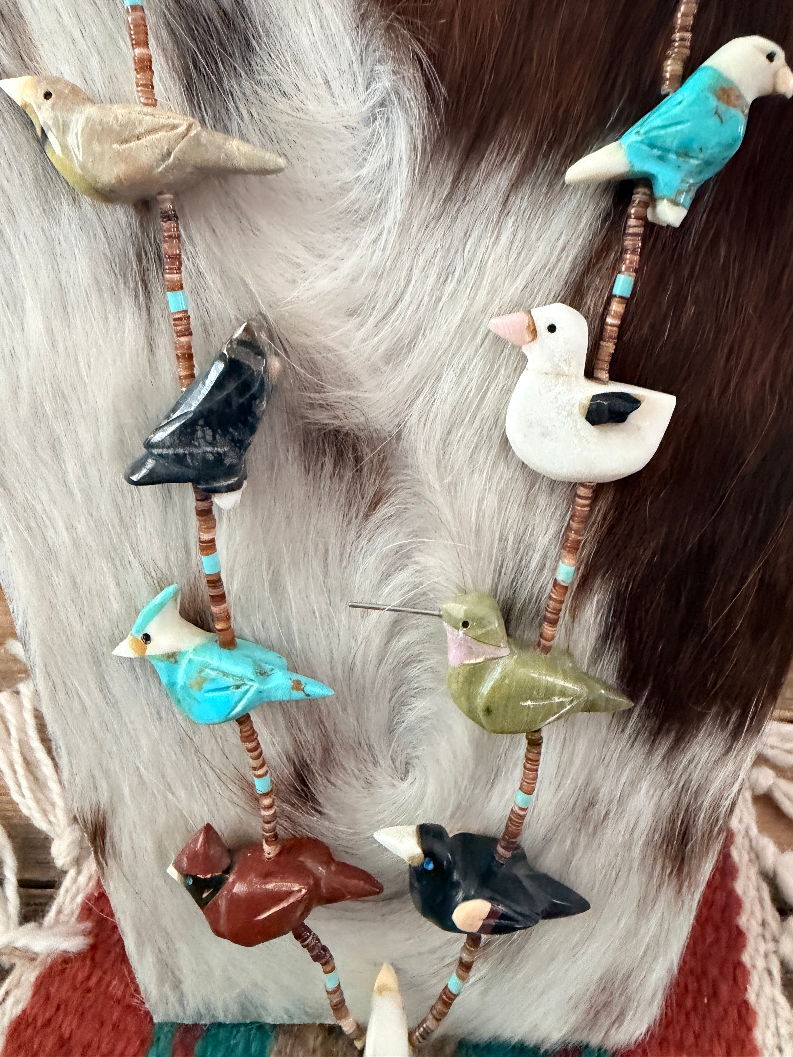 Old Pawn Handcrafted Multi Stone Fetish Bird Beaded 30” Necklace