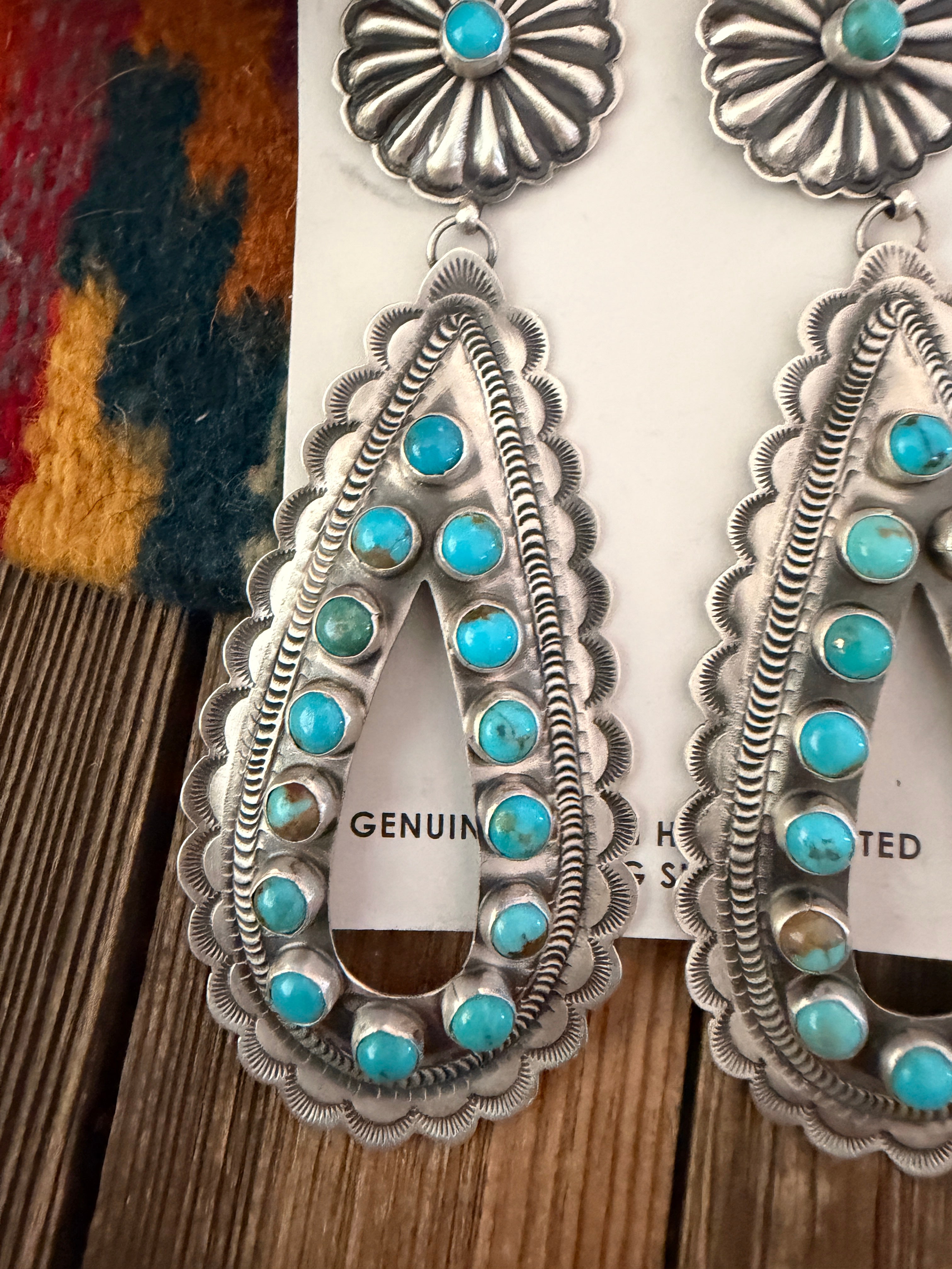 Handcrafted Turquoise & Sterling Silver Dangle Earrings by Eugene Charley
