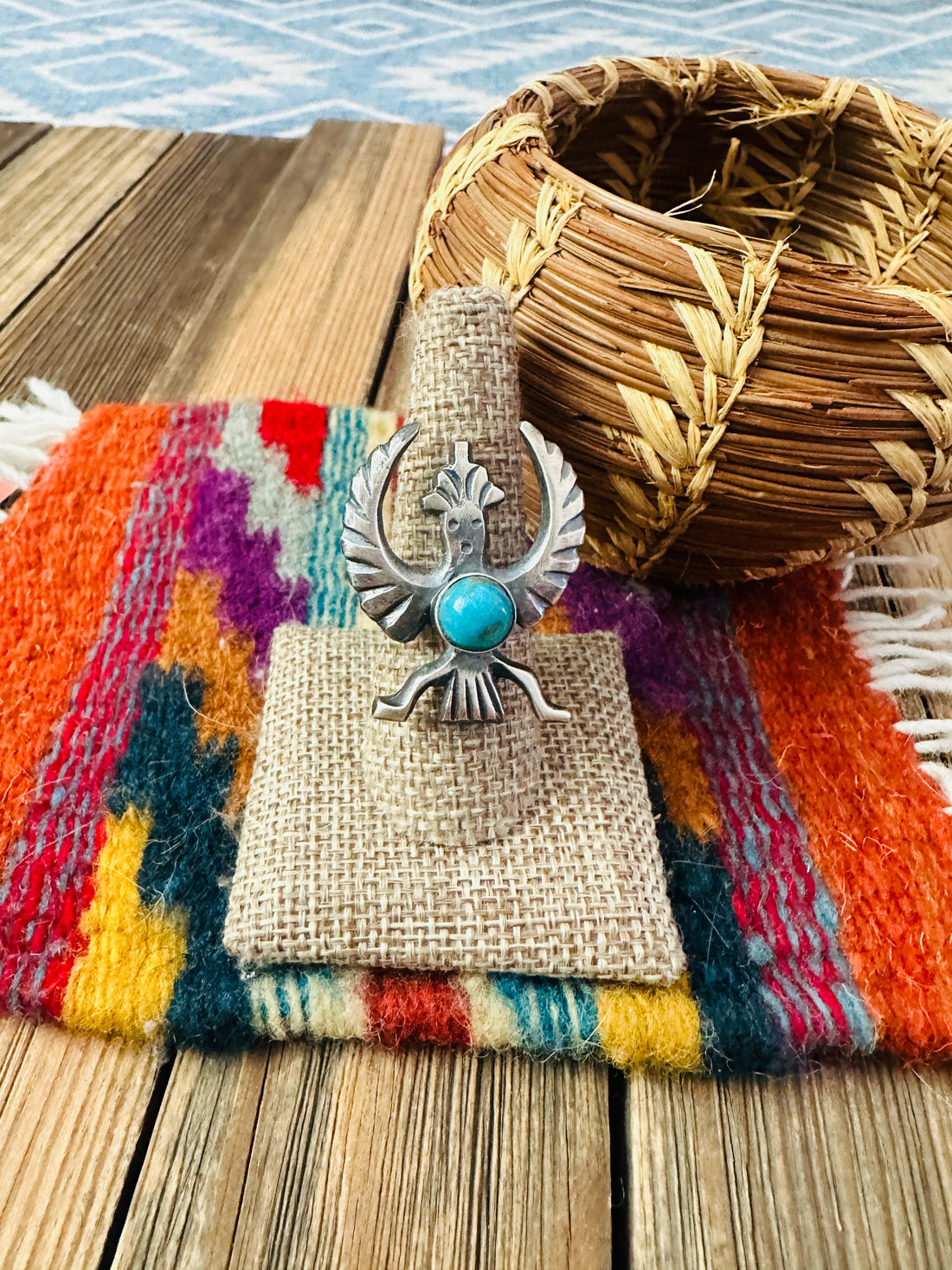 Handcrafted Turquoise and Sterling Silver Thunderbird Ring size 8 by Chimney Butte