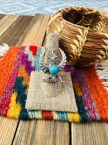 Handcrafted Turquoise and Sterling Silver Thunderbird Ring size 8 by Chimney Butte