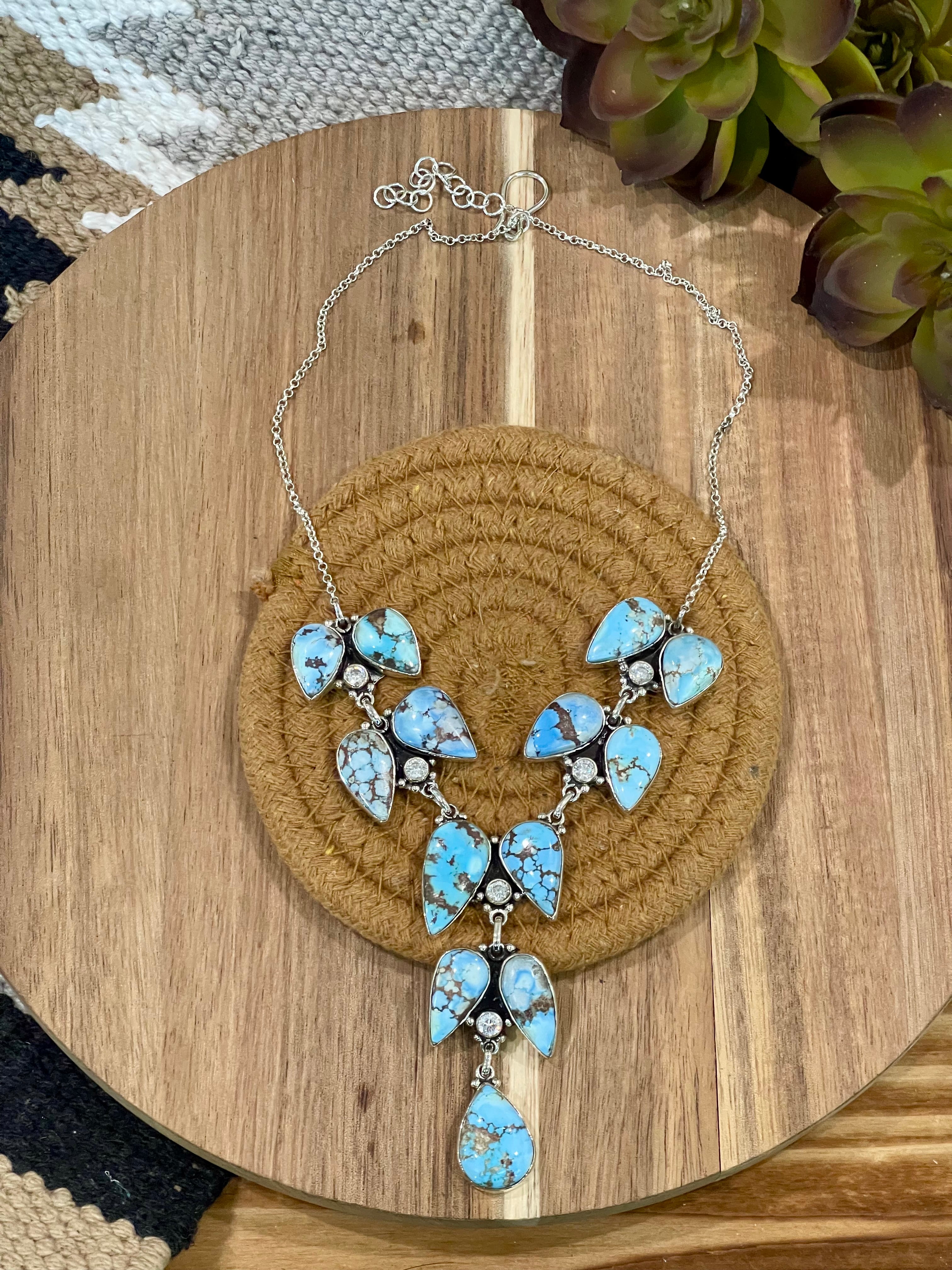 Handmade Sterling Silver, Golden Hills & CZ Cluster Necklace