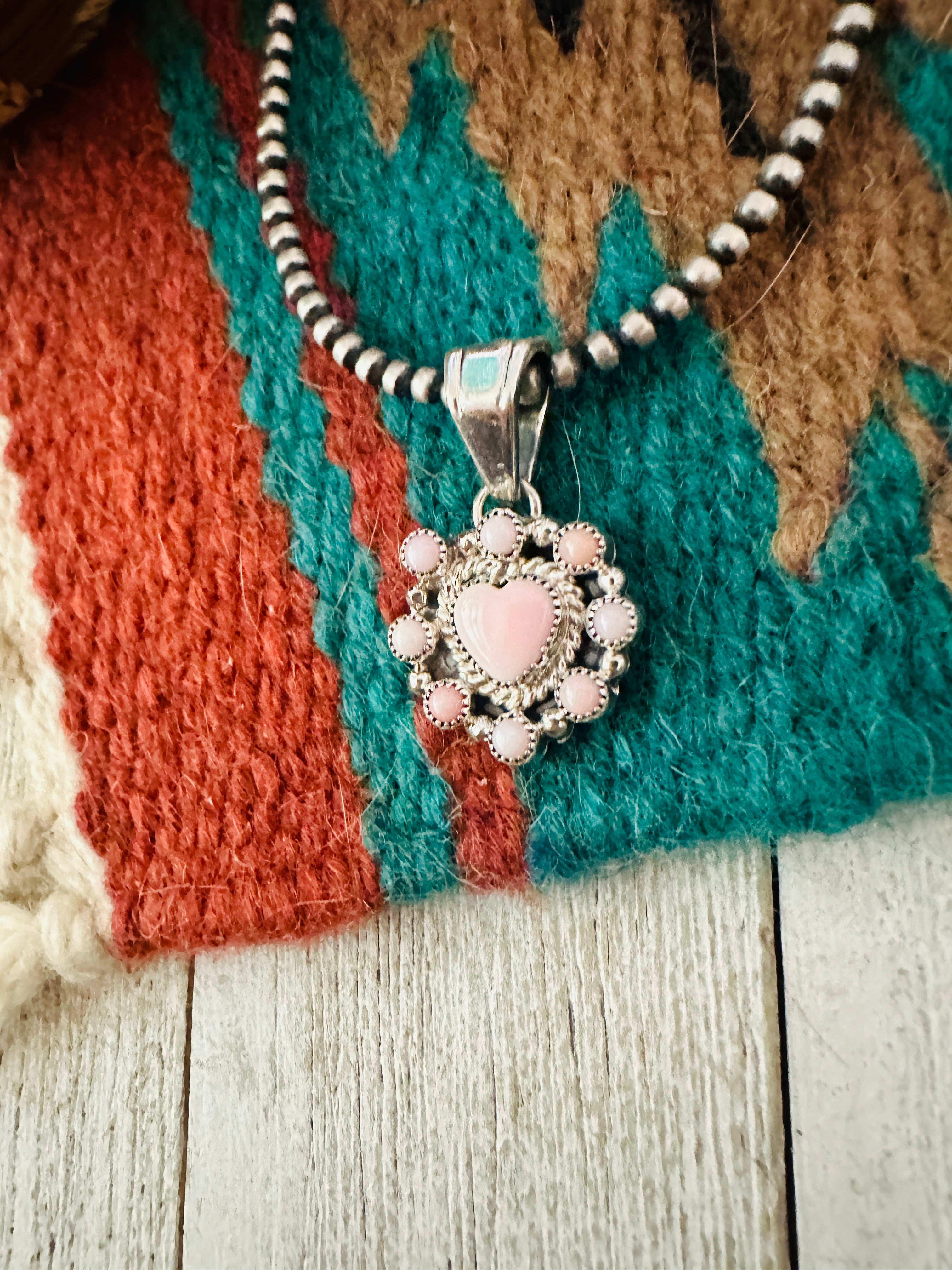 Navajo Queen Pink Conch Shell & Sterling Silver Heart Pendant