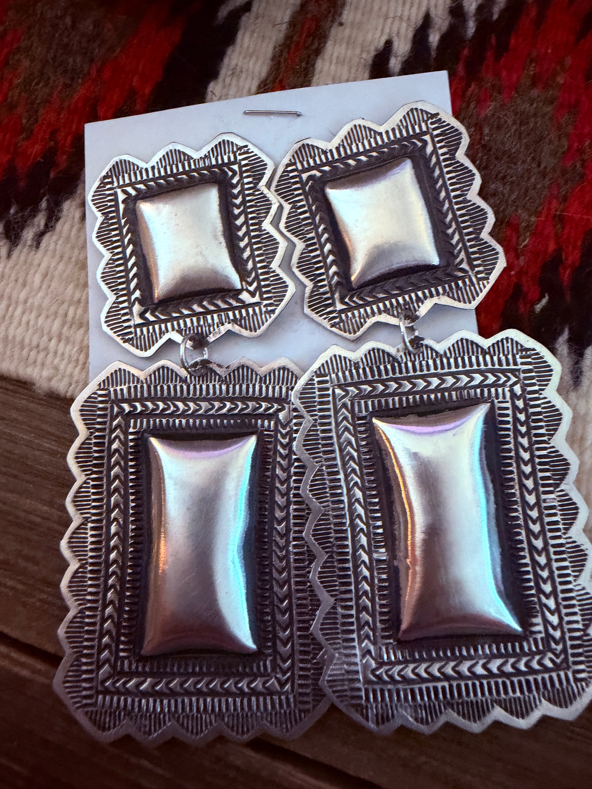 Handcrafted Sterling Silver Concho Dangle Earrings by Leander Tahe