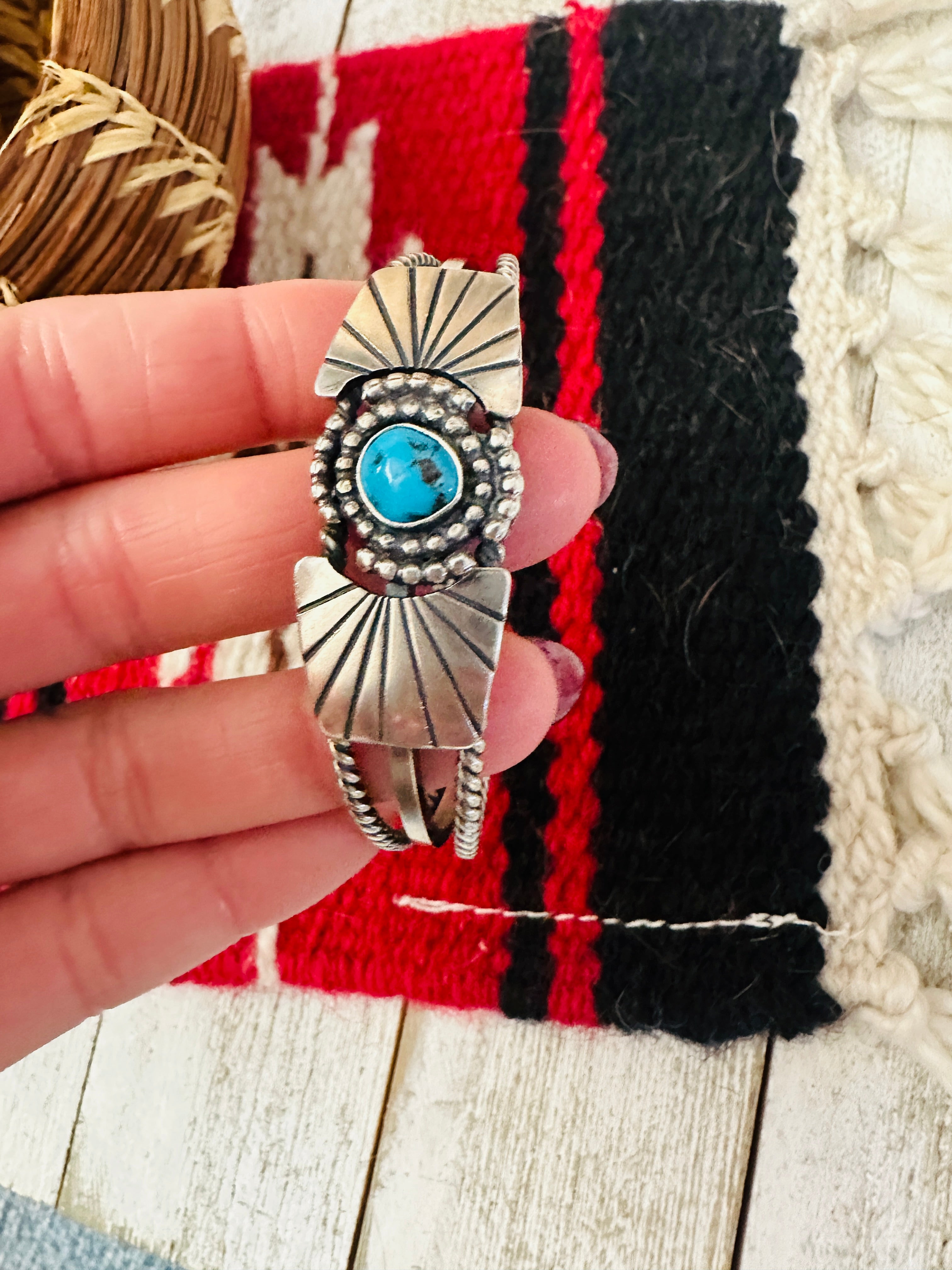 Navajo Kingman Turquoise & Sterling Silver Cuff Bracelet