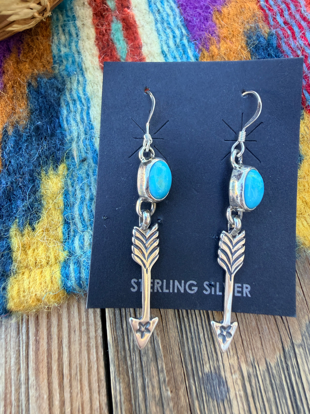 Handcrafted Sterling Silver & Turquoise Arrow Dangle Earrings by Alice Jobnson