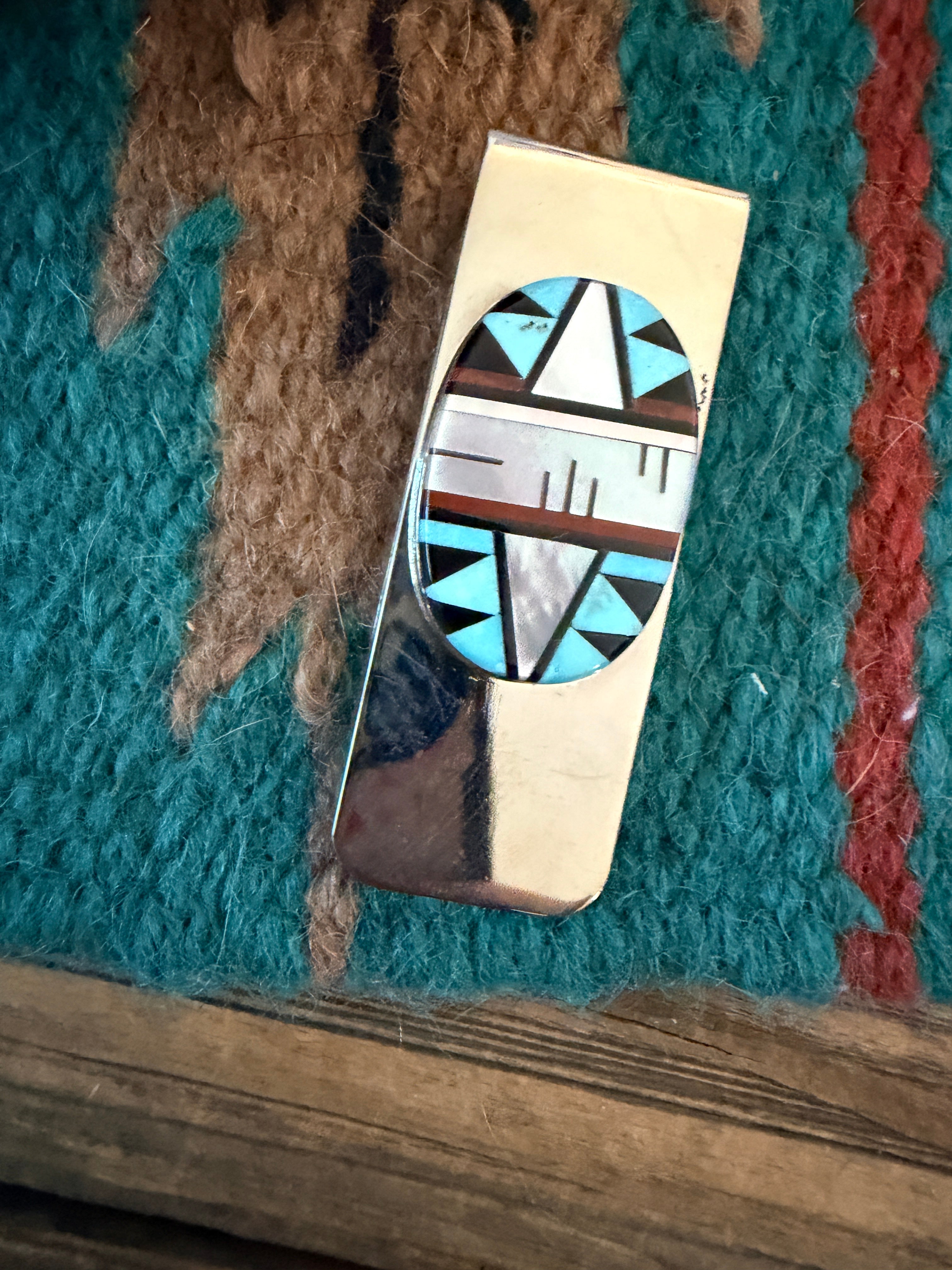Handcrafted Multi Stone & Sterling Silver Inlay Money Clip