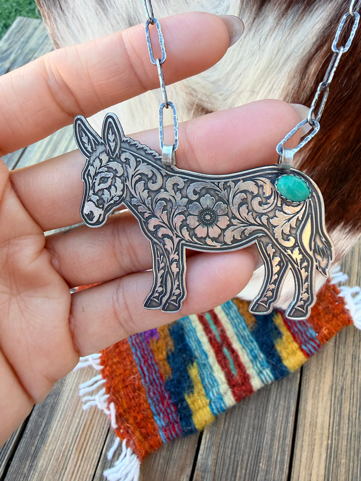 Handmade Sterling Silver & Turquoise Donkey Necklace
