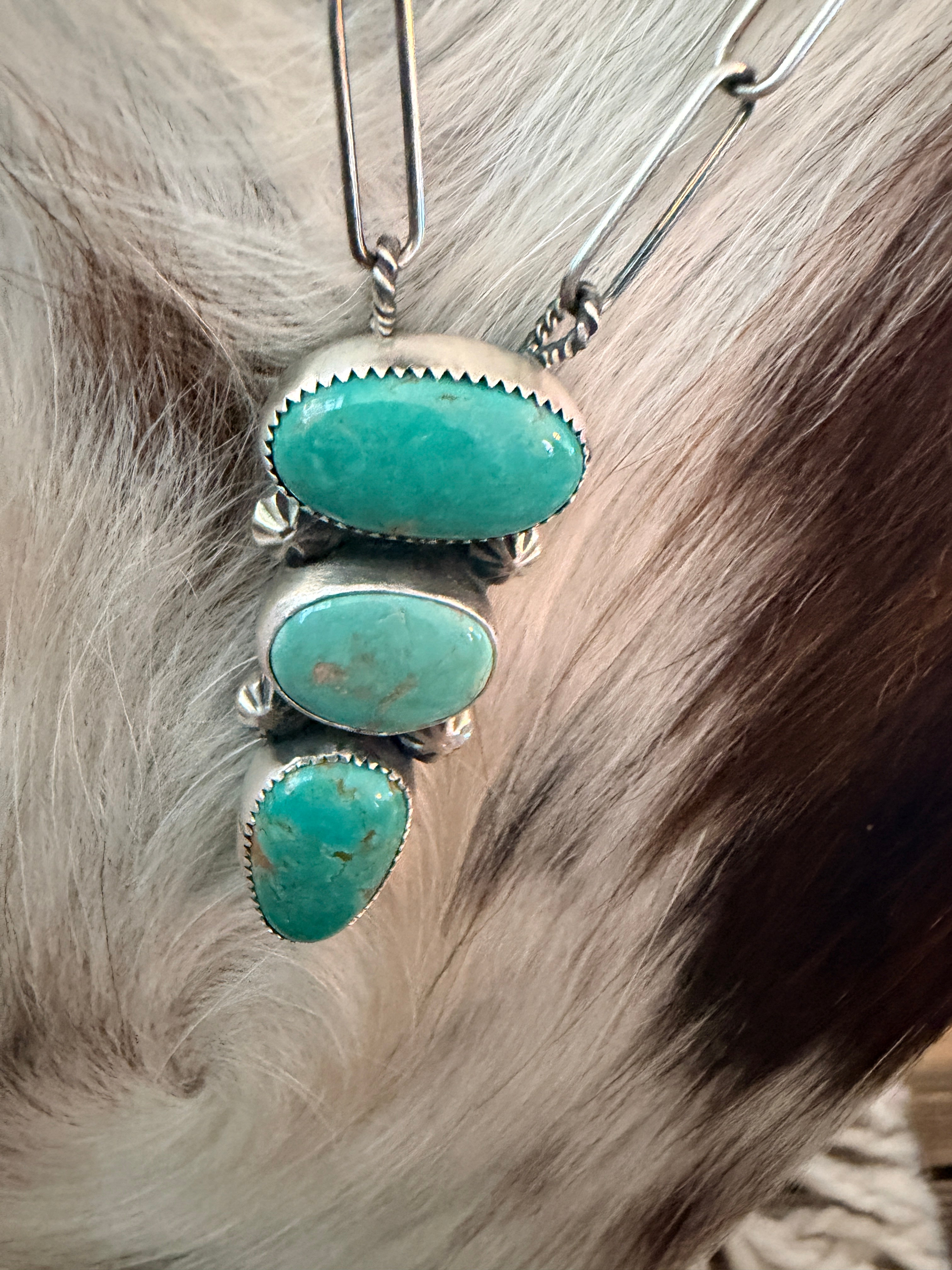 Handmade Sterling Silver & Tyrone Turquoise Necklace