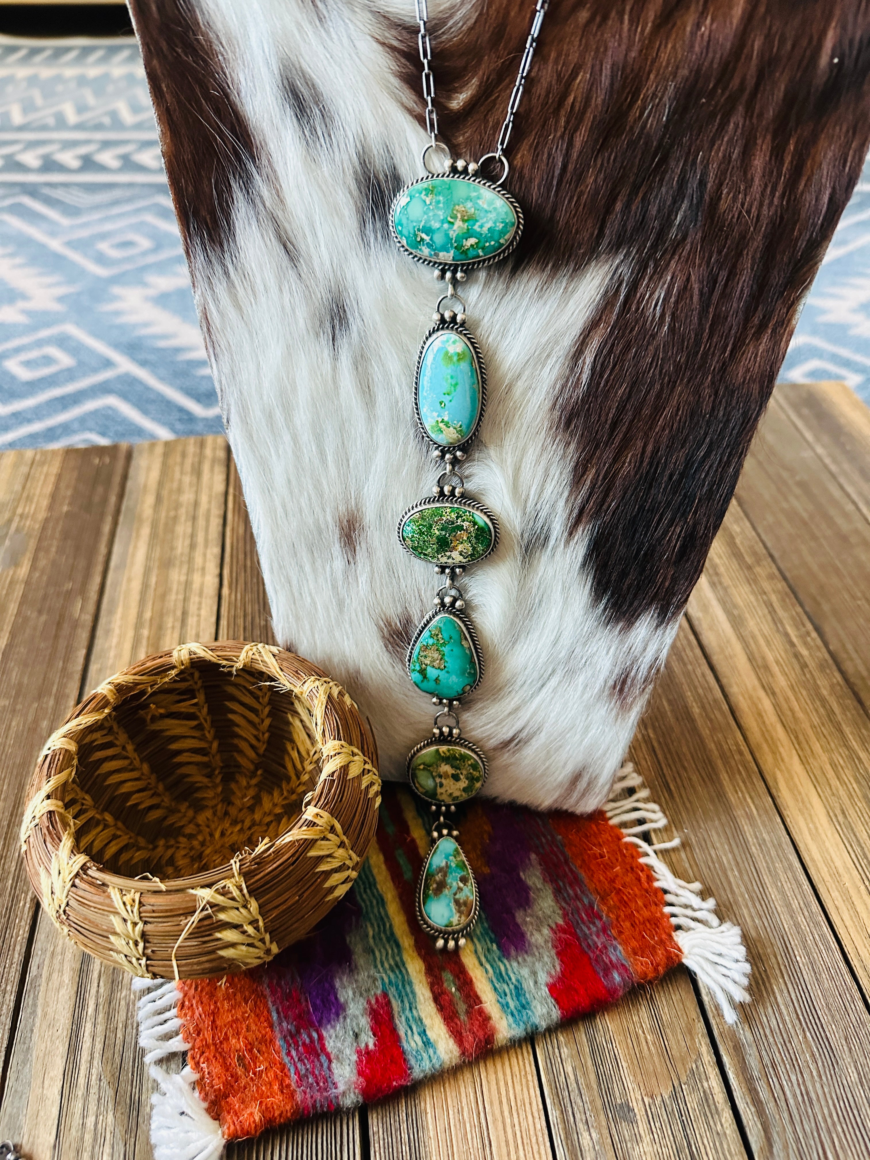 Handcrafted Sonoran Mountain Turquoise & Sterling Silver Necklace by Vicky Hicks