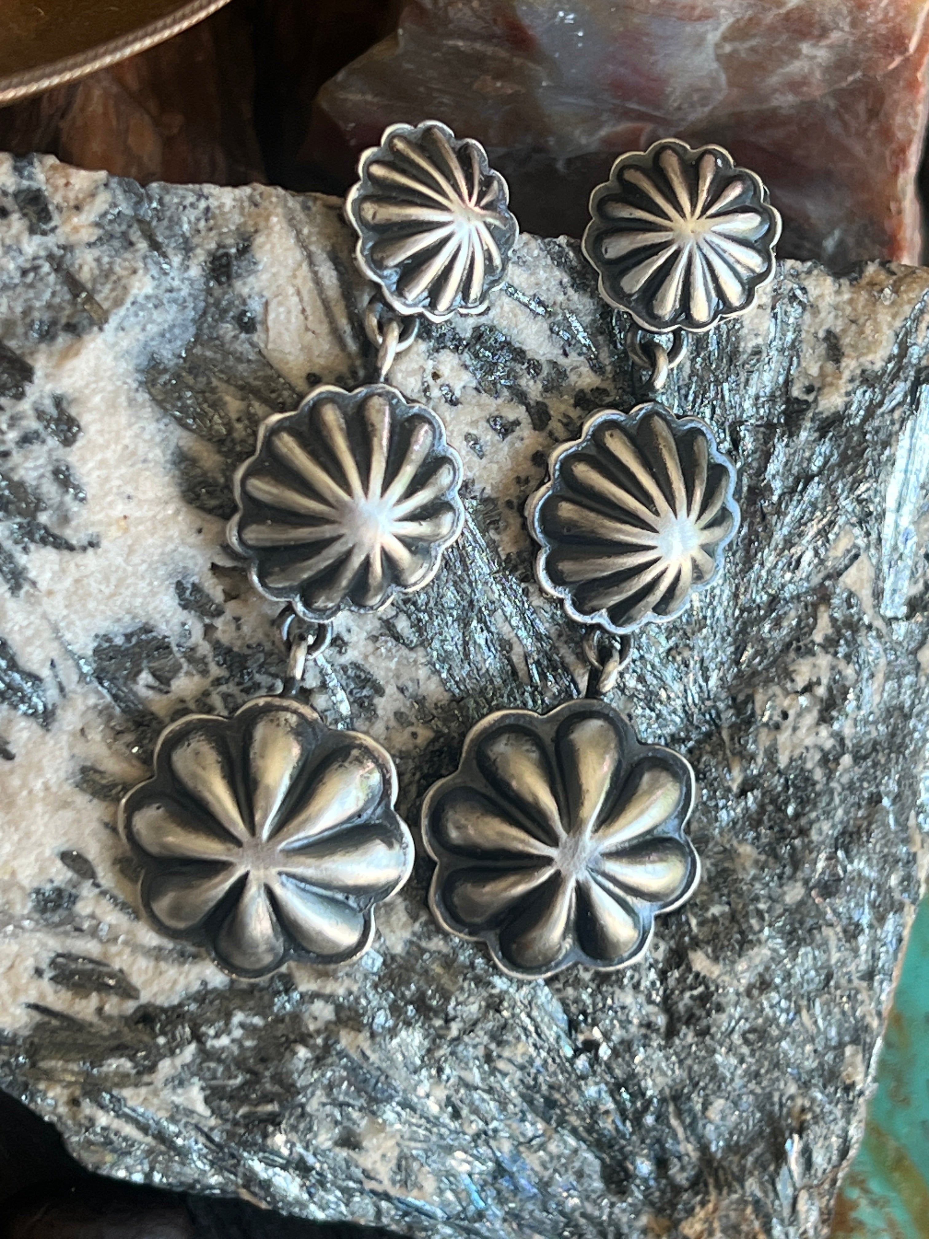 Handcrafted Triple Shot Sterling Silver Concho Post Earrings