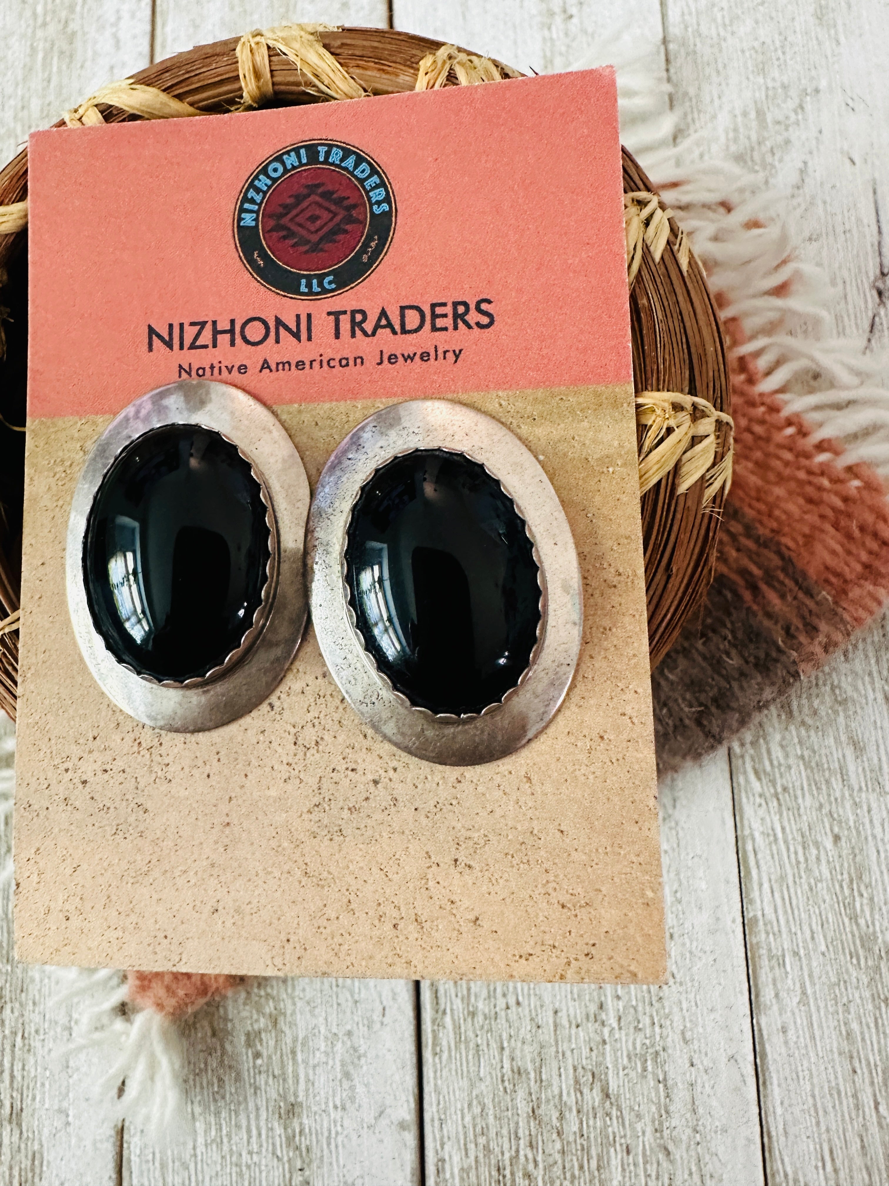 Handcrafted Old Pawn Sterling Silver & Black Onyx Post Earrings