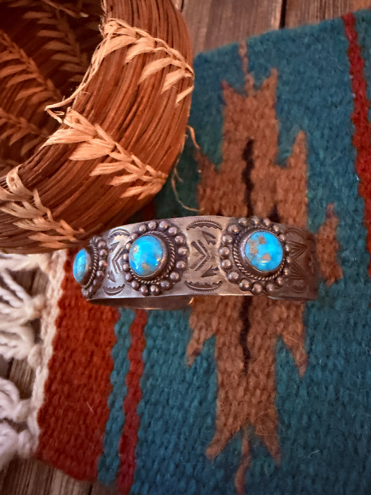 Handcrafted Old Pawn Sterling Silver & Turquoise Cuff Bracelet