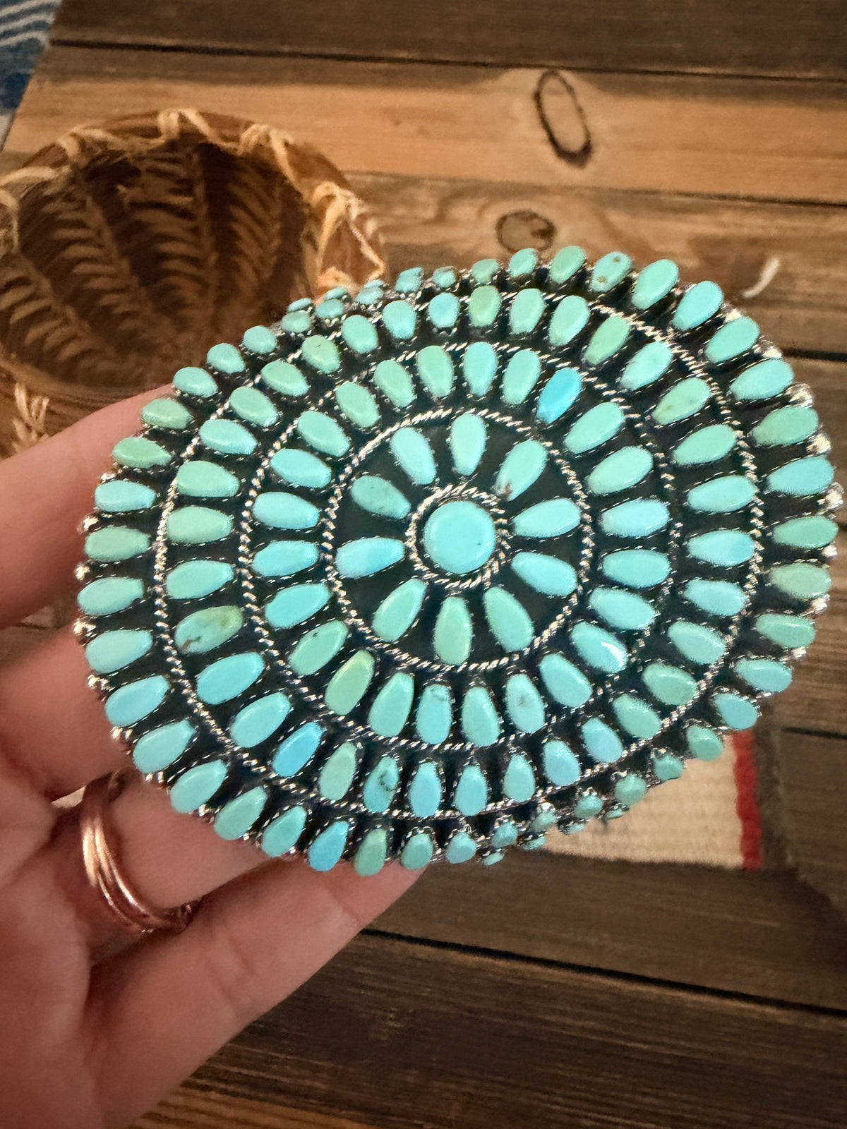 Handcrafted Sleeping Beauty Turquoise & Sterling Silver Cluster Cuff Bracelet