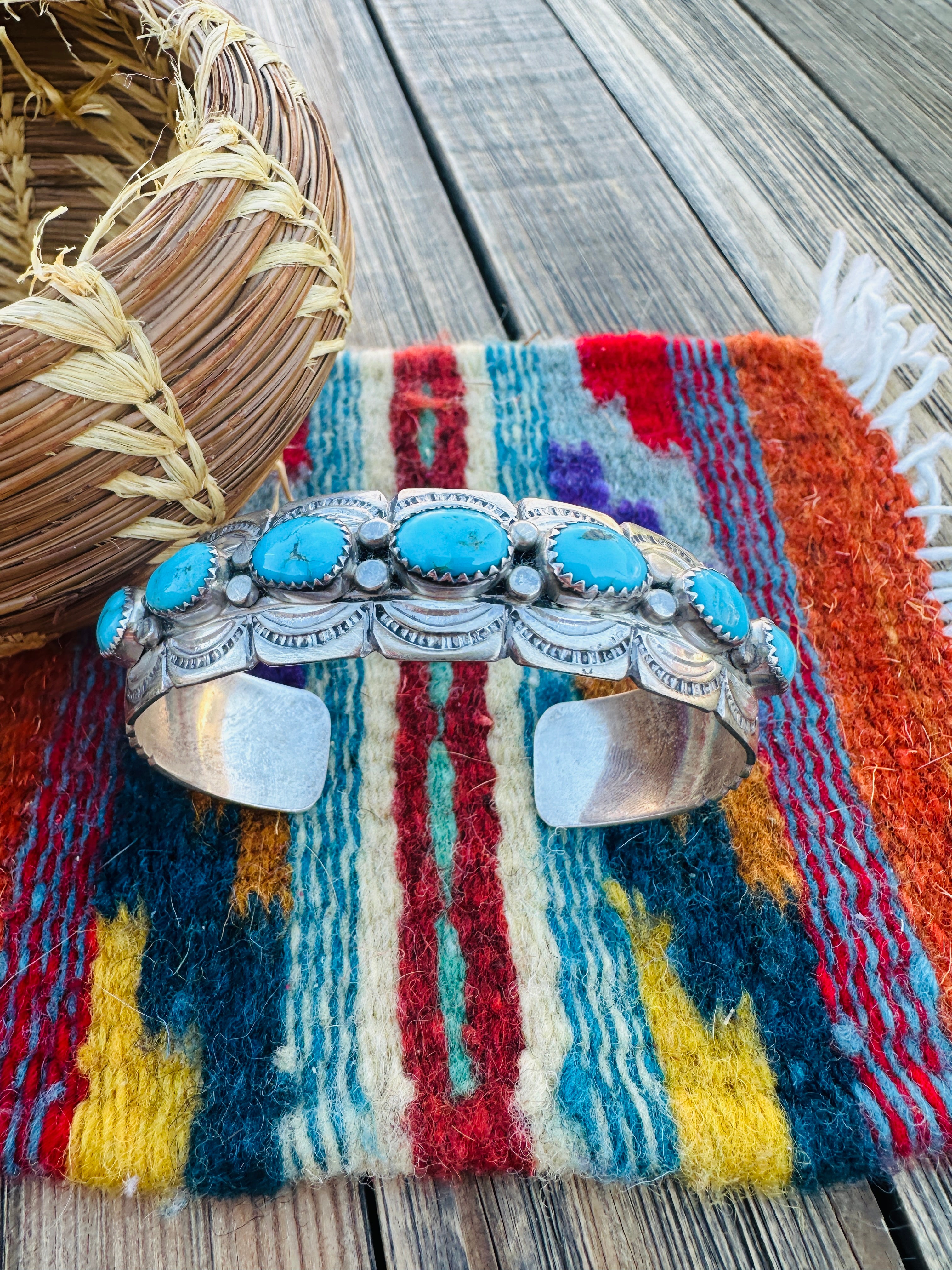 Handcrafted Old Pawn Sterling Silver & Turquoise Cuff Bracelet